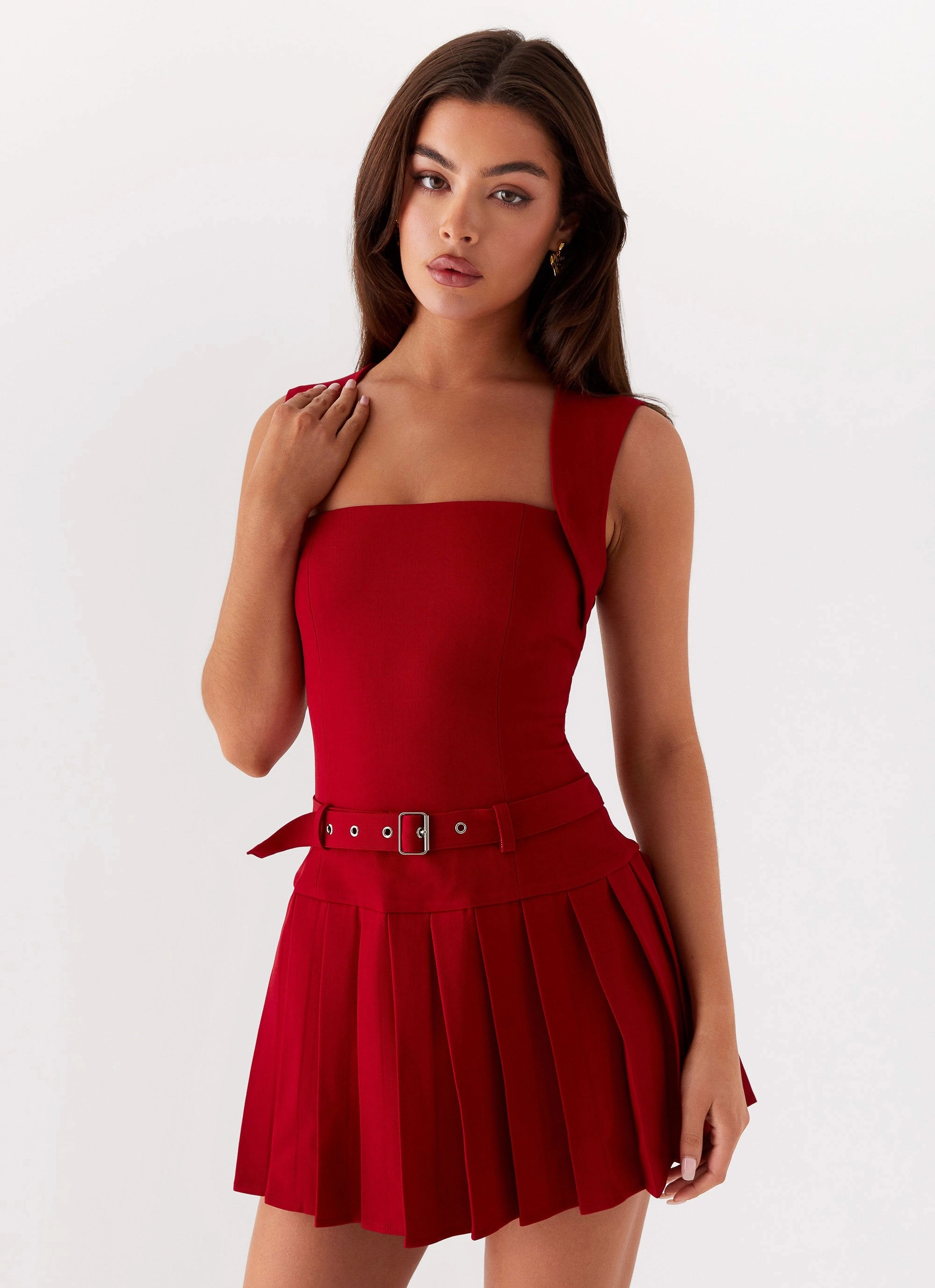 Airy Layer Layering Comfort Justina Belted Mini Dress - Red