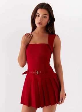 Modern Elegance Justina Belted Mini Dress - Red Airy Layer Layering Comfort Justina Belted Mini Dress - Red