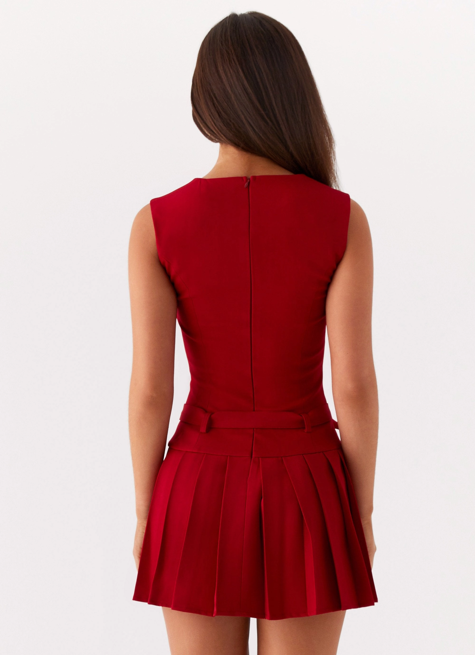 Justina Belted Mini Dress - Red Functional Fit
