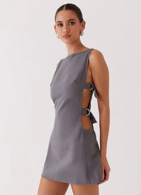 Modern Garb Cherish You Buckle Mini Dress - Charcoal Cherish You Buckle Mini Dress - Charcoal Understated Glam Dew Tone