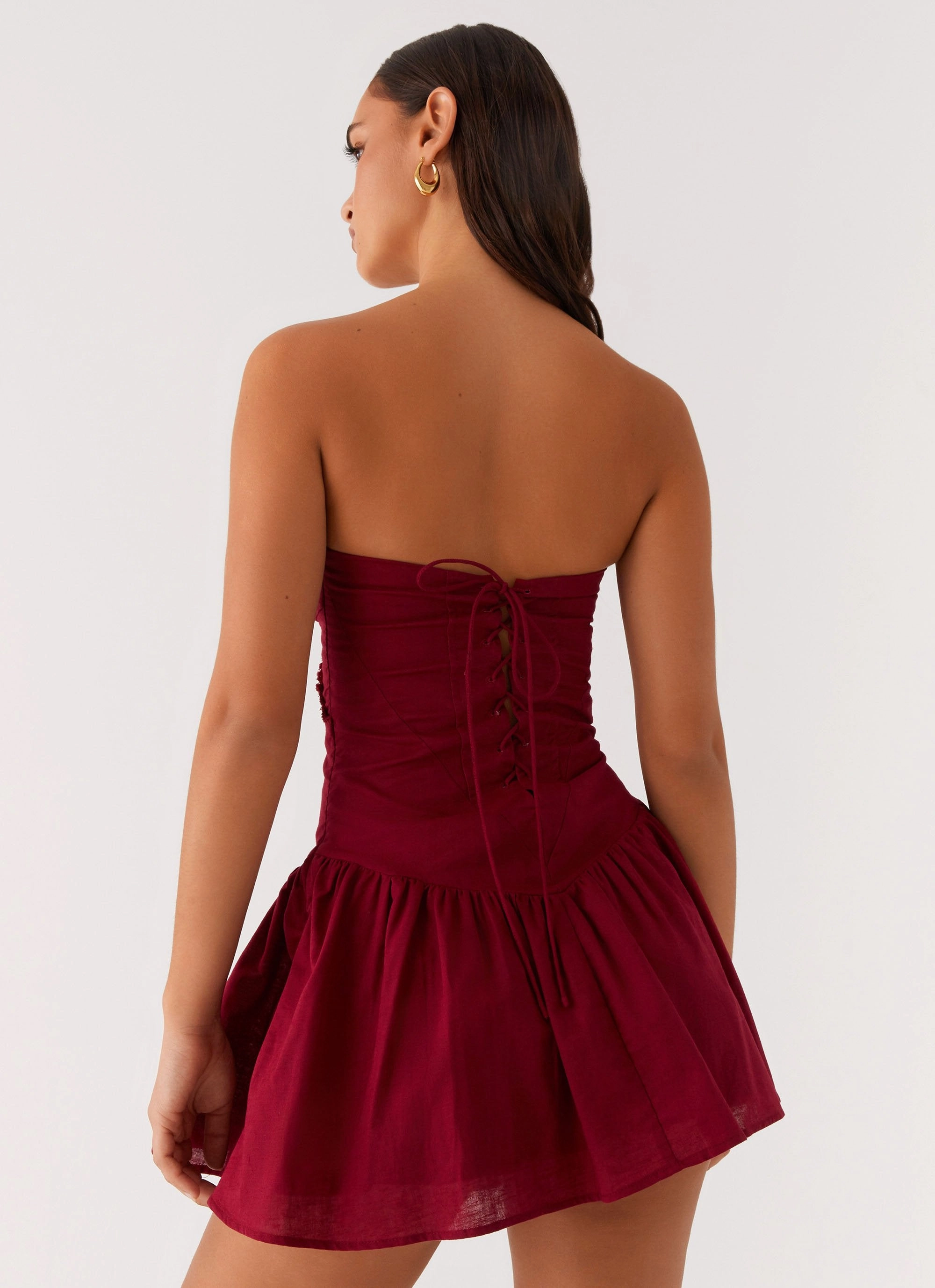Larnie Linen Mini Dress - Deep Red Love Soft Dreamy Layers