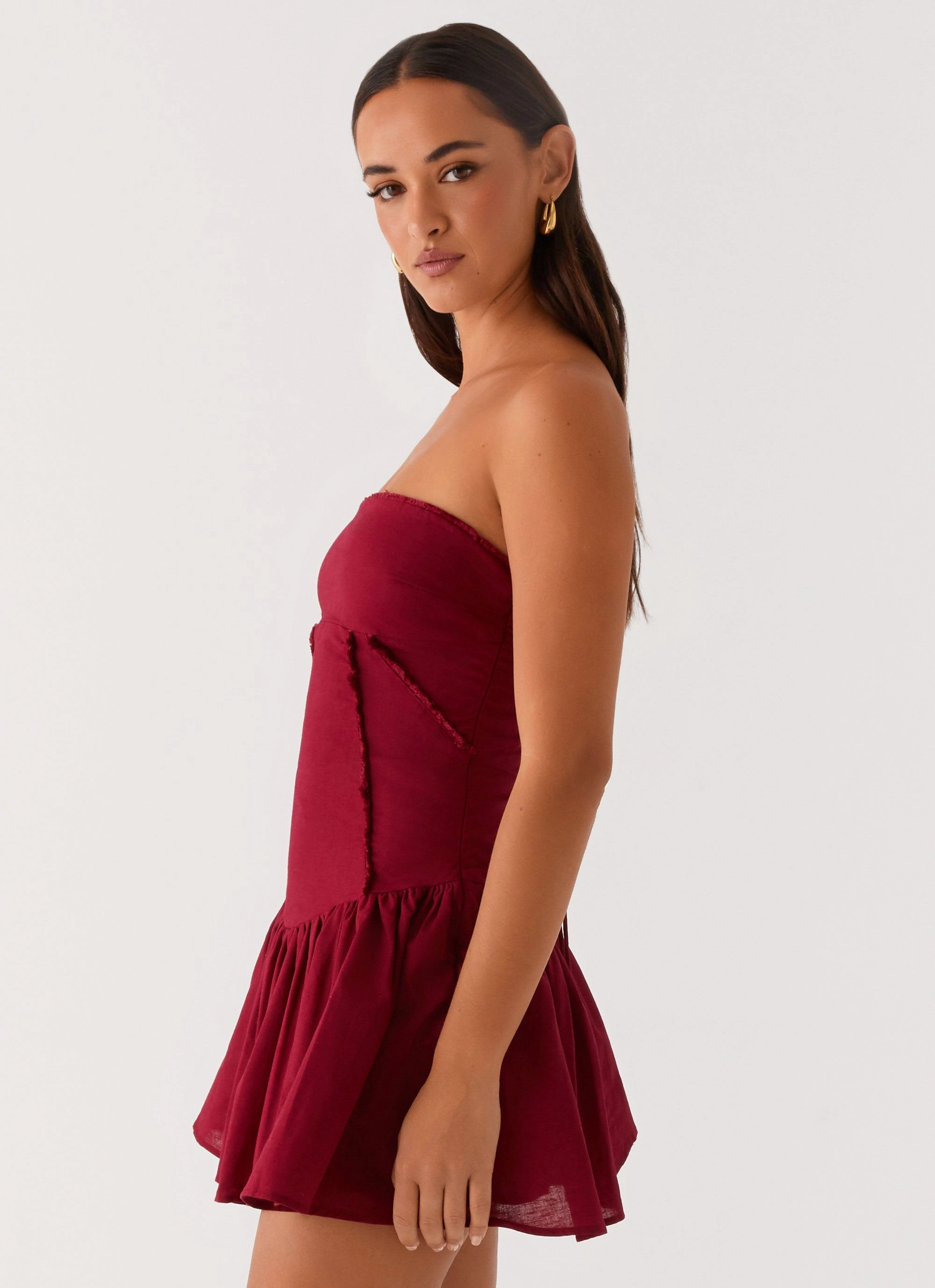 Larnie Linen Mini Dress - Deep Red Resort Outfit Chic Comfort
