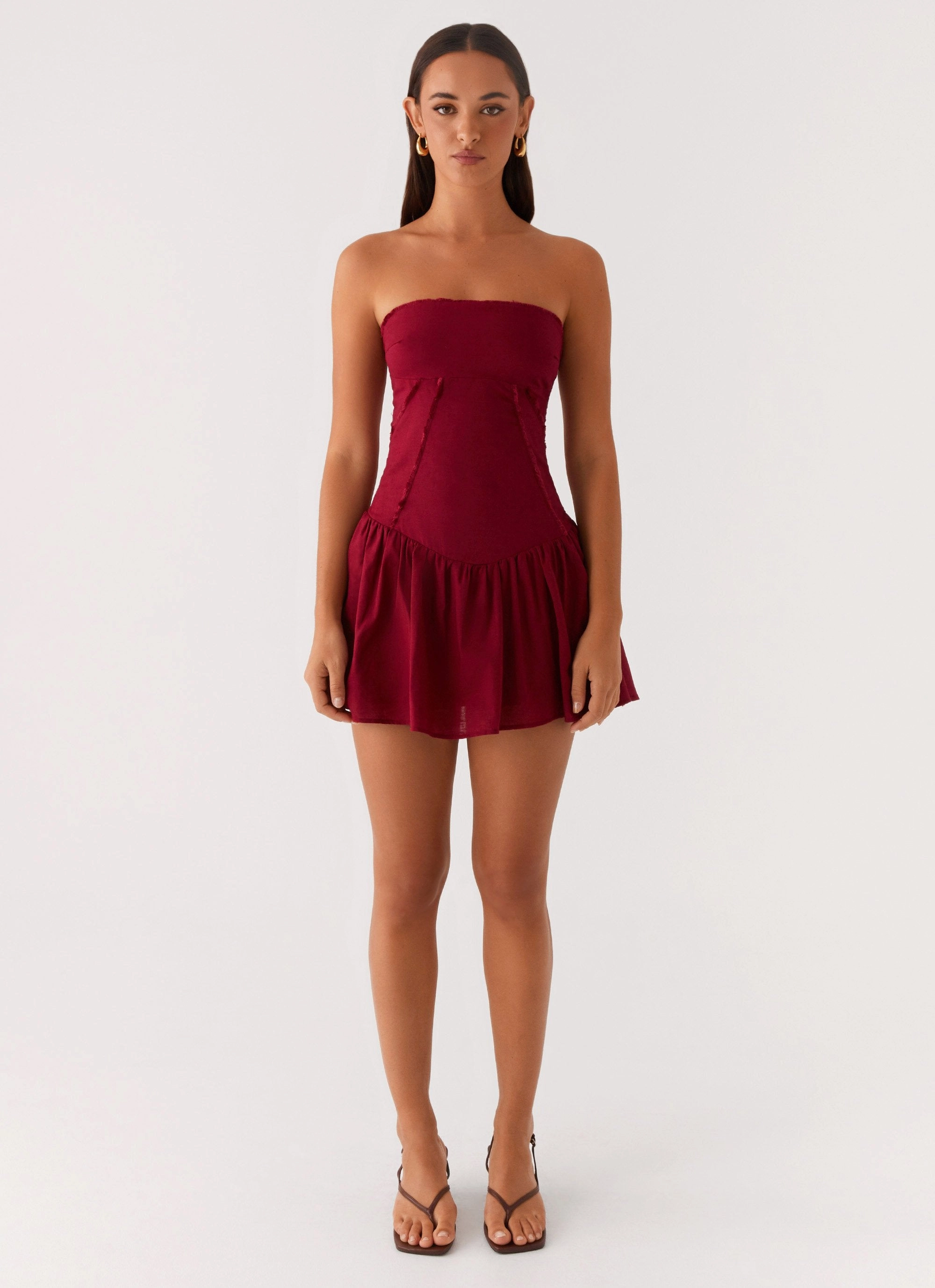 Stream Cut Larnie Linen Mini Dress - Deep Red