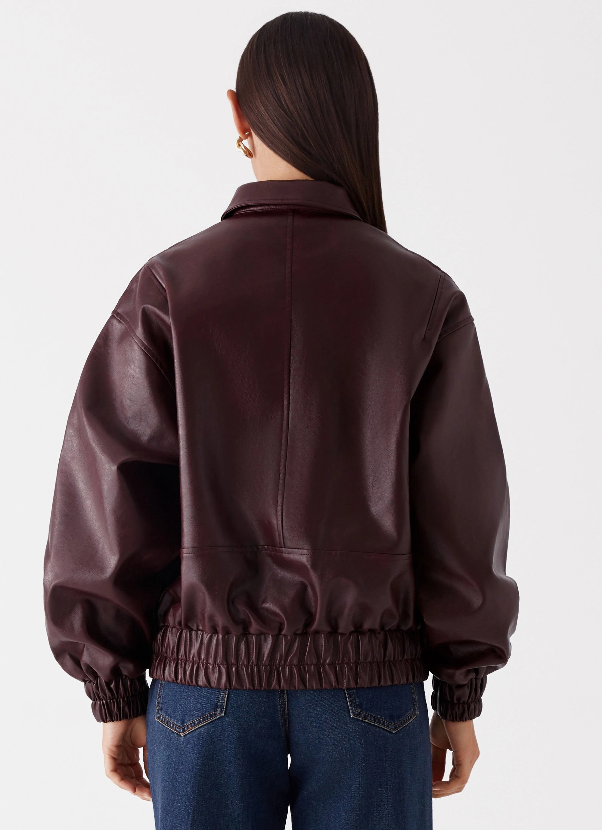 Zipper Closure Mechanism Subtle Texture Holland Bomber Jacket - Wine