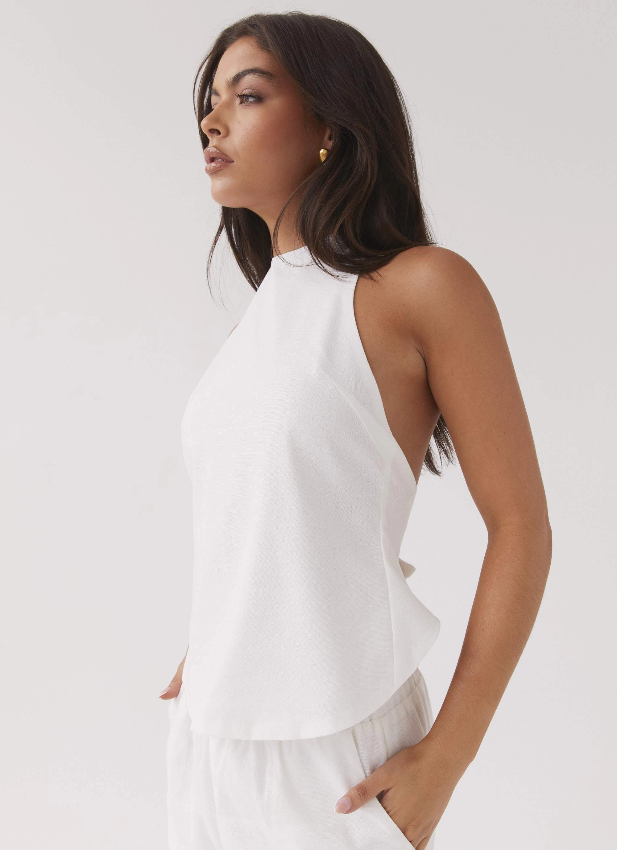 Heatwave Linen Apron Top - White Sporty Top