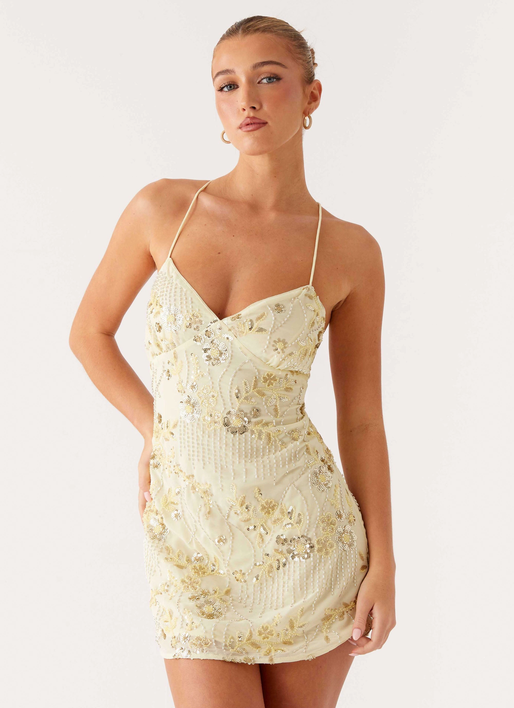 Vietta Sequin Cami Mini Dress - Yellow Regular-fit