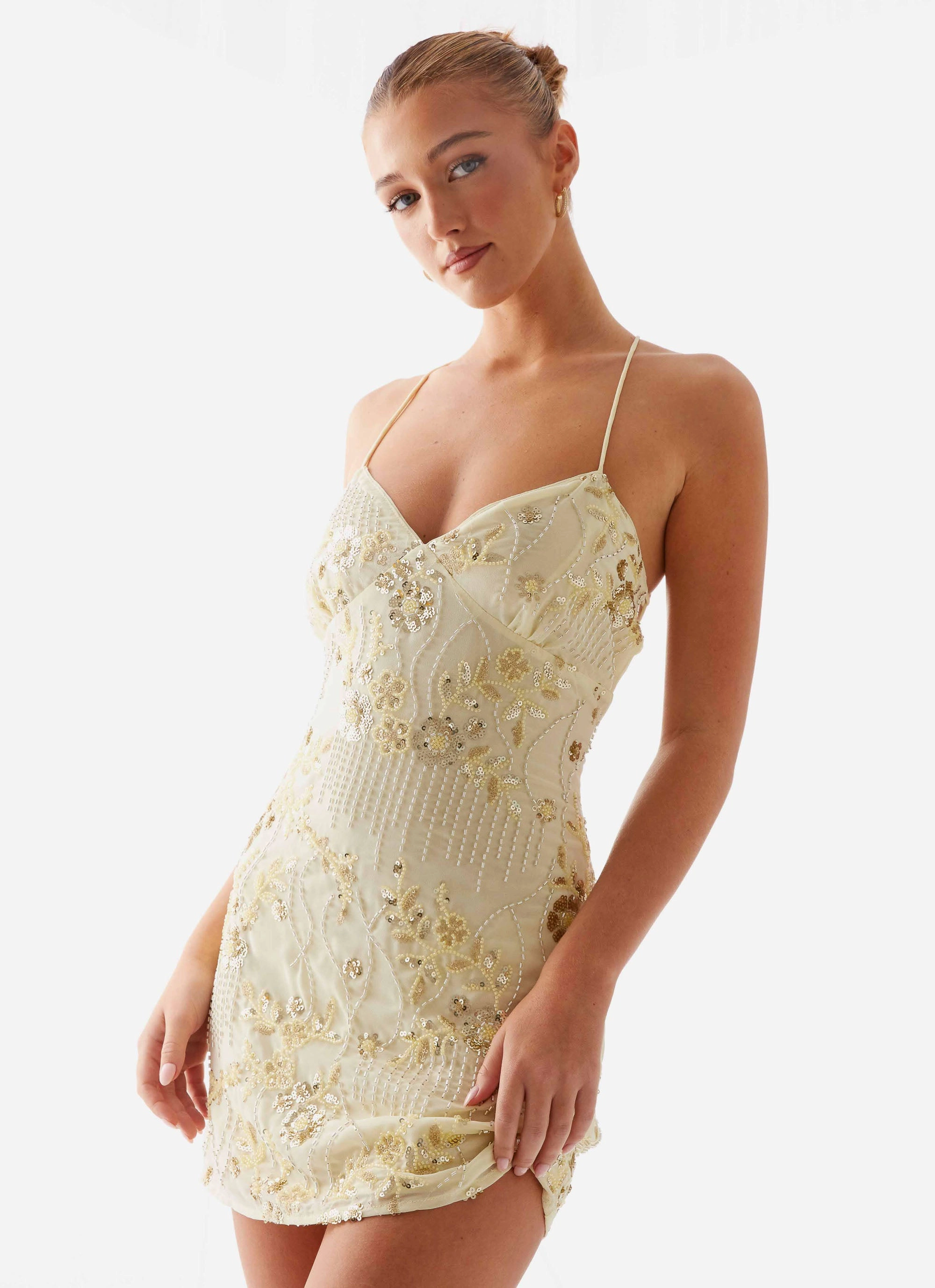 Vietta Sequin Cami Mini Dress - Yellow Modern Silhouette