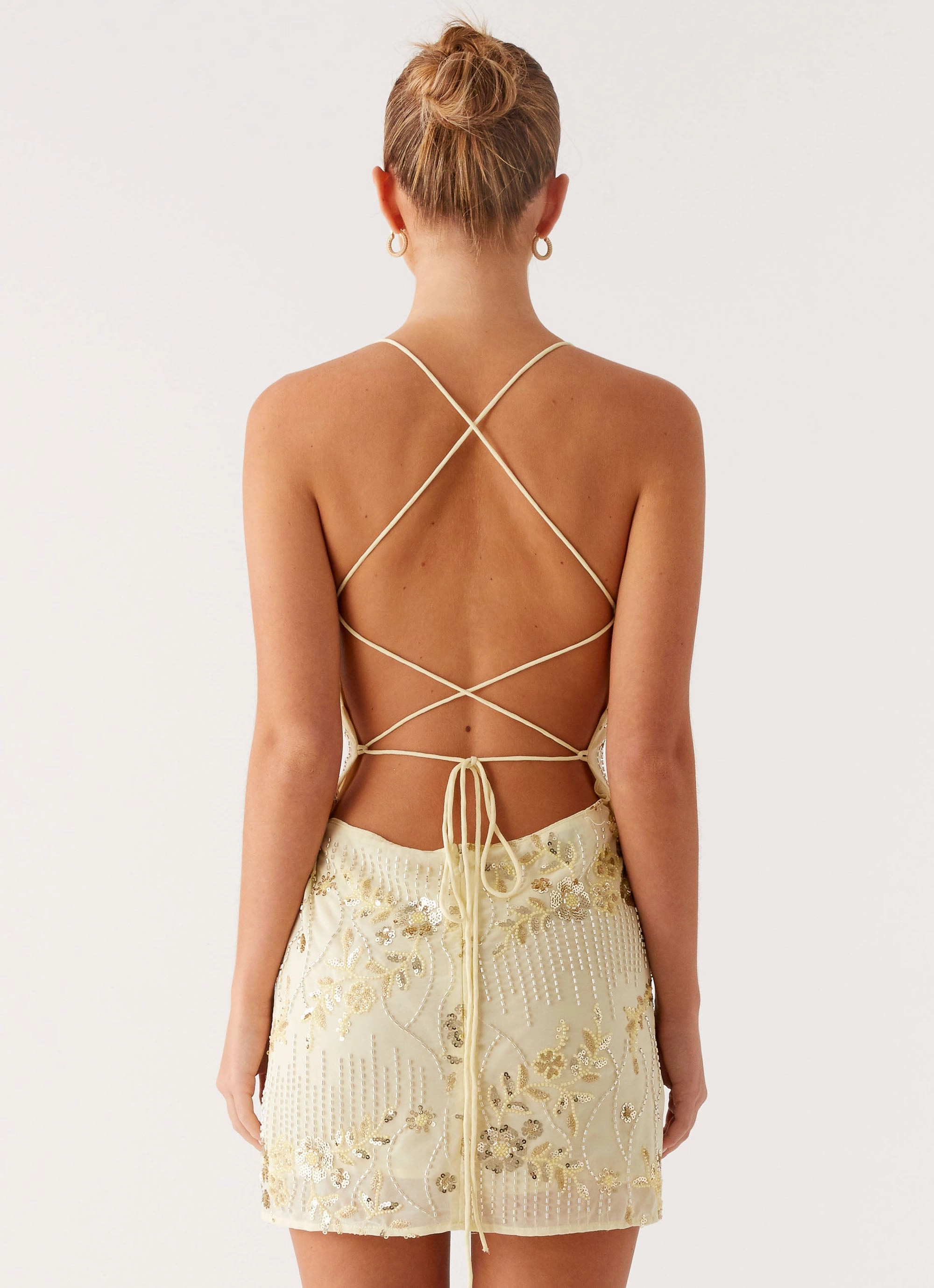 Vietta Sequin Cami Mini Dress - Yellow classic waist