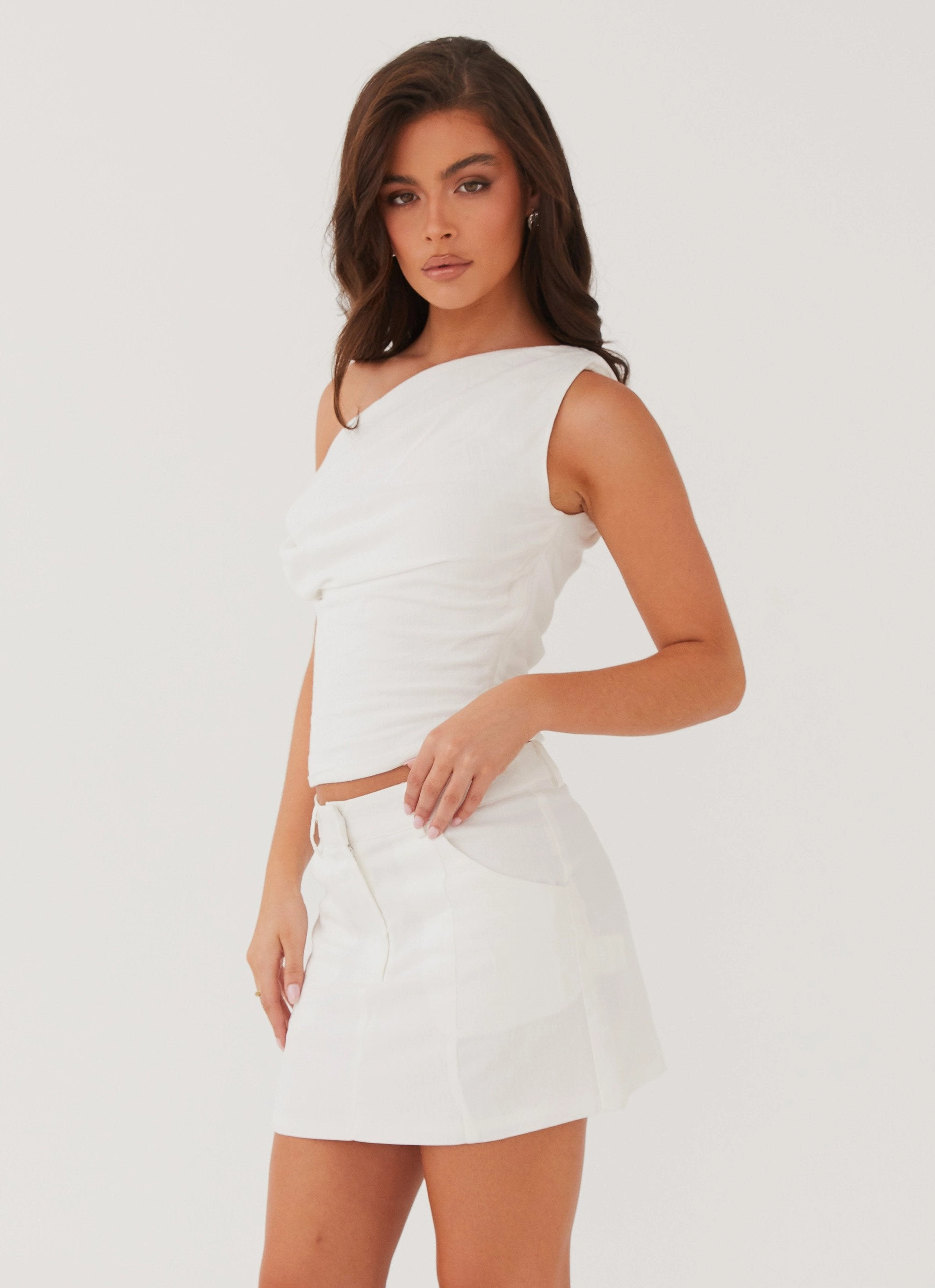 Marissa Linen One Shoulder Top - White Cozy Wear AntiPilling Finish
