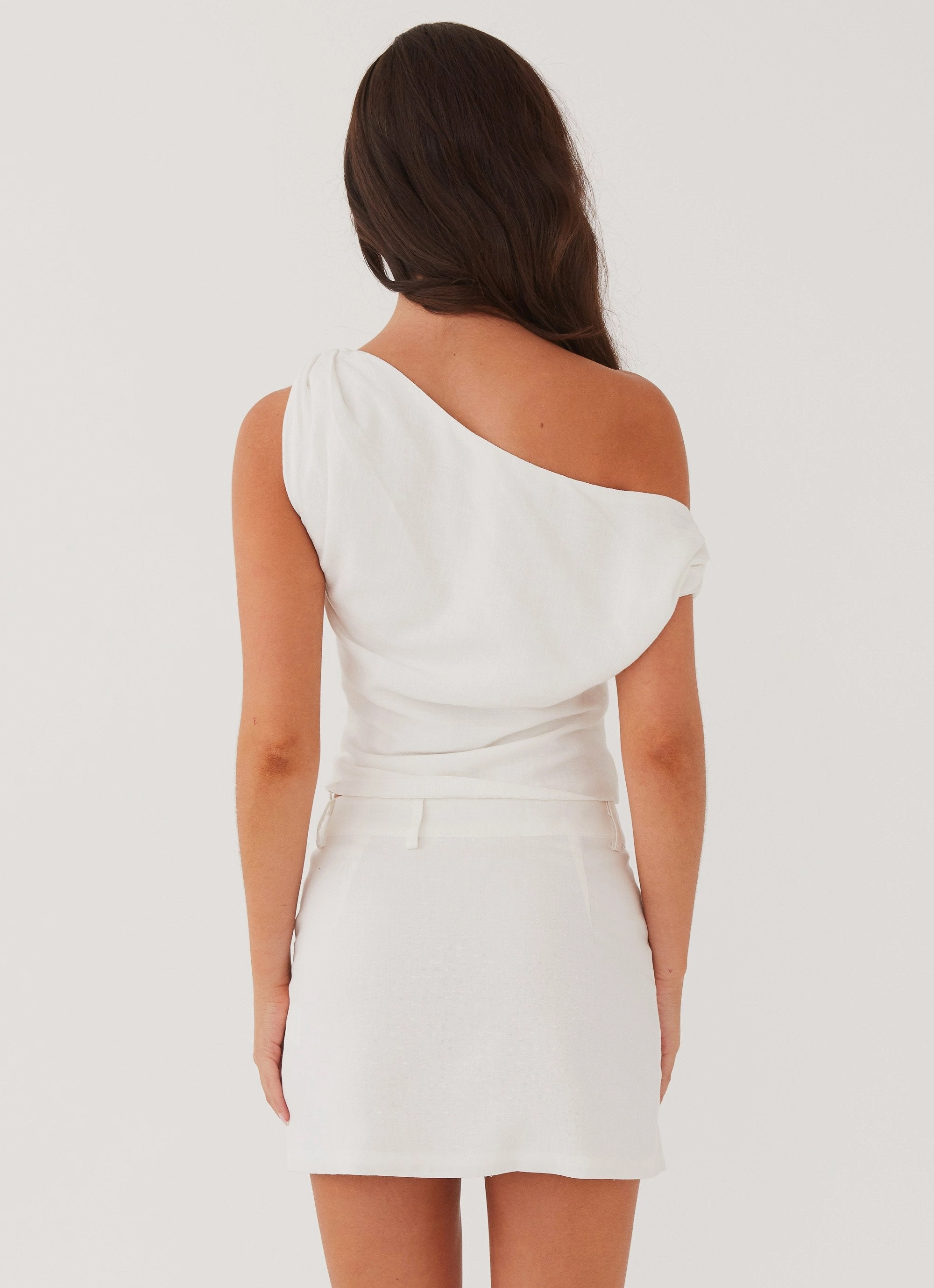 Marissa Linen One Shoulder Top - White Durable Chainstitch