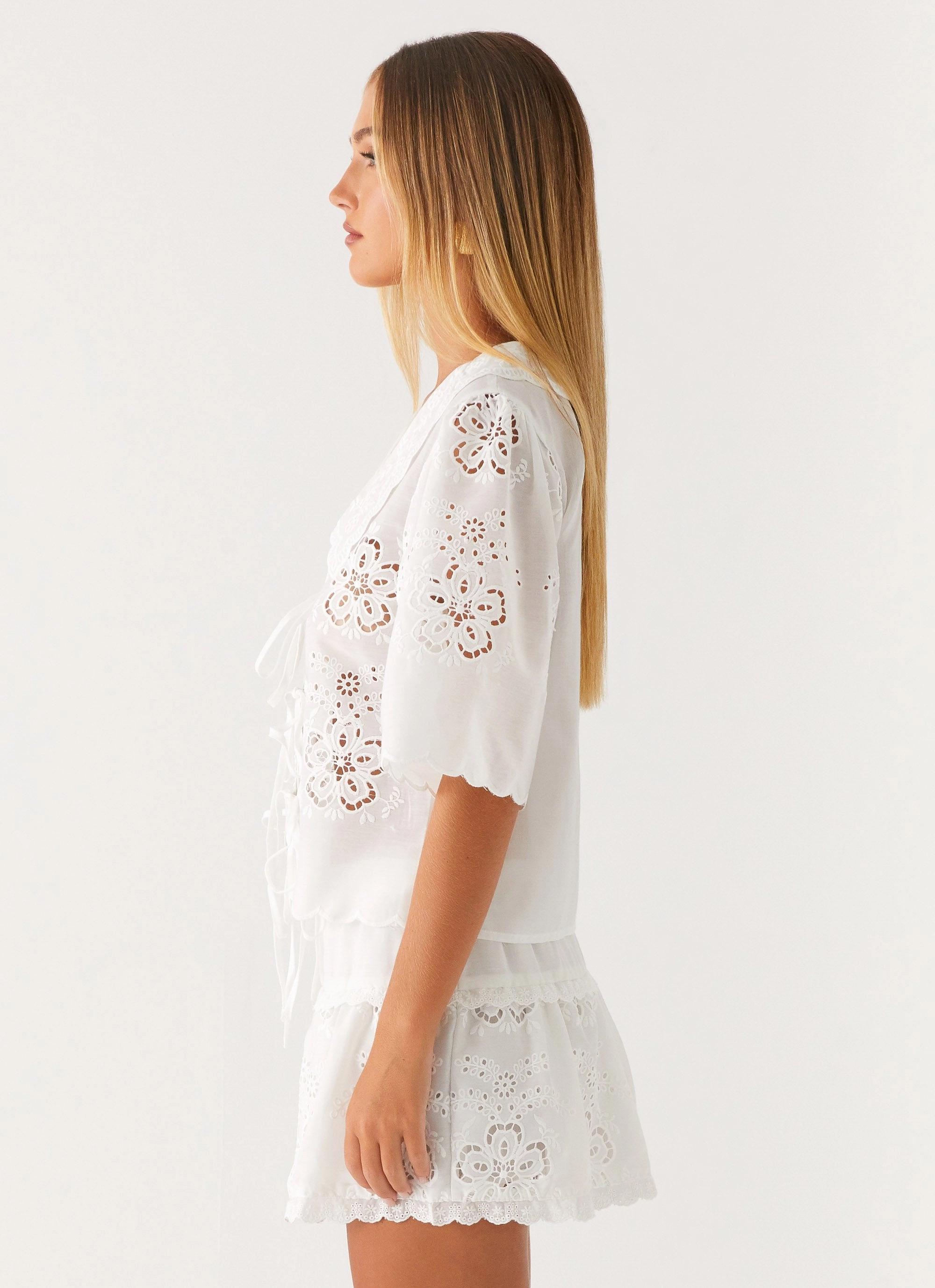 Summer Escape Embroidered Top - White Tagless Neckline BondedShoulderTaping