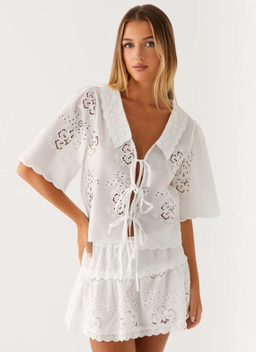 Moisture Control Lining Summer Escape Embroidered Top - White Active Blouse LayeredDurability Summer Escape Embroidered Top - White