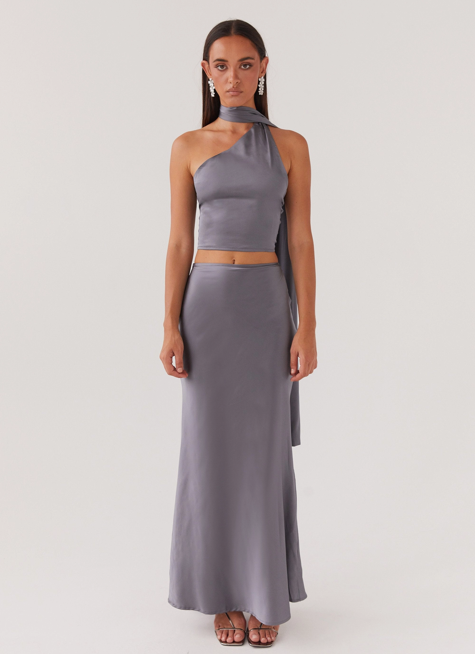 Josefina Satin Maxi Skirt - Slate Stretch Enhanced Mobility Zones
