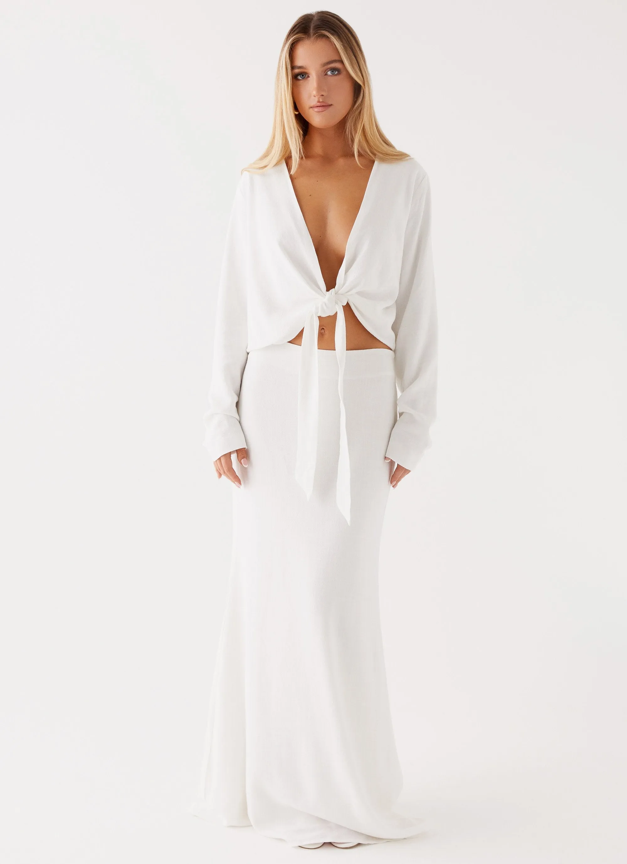 Parker Linen Knotted Top - White ChafeFreeEdging