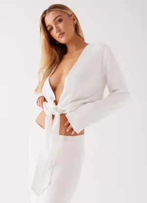 MoistureManagement System Parker Linen Knotted Top - White Parker Linen Knotted Top - White UV Protective Coating Airflow Weave Pattern