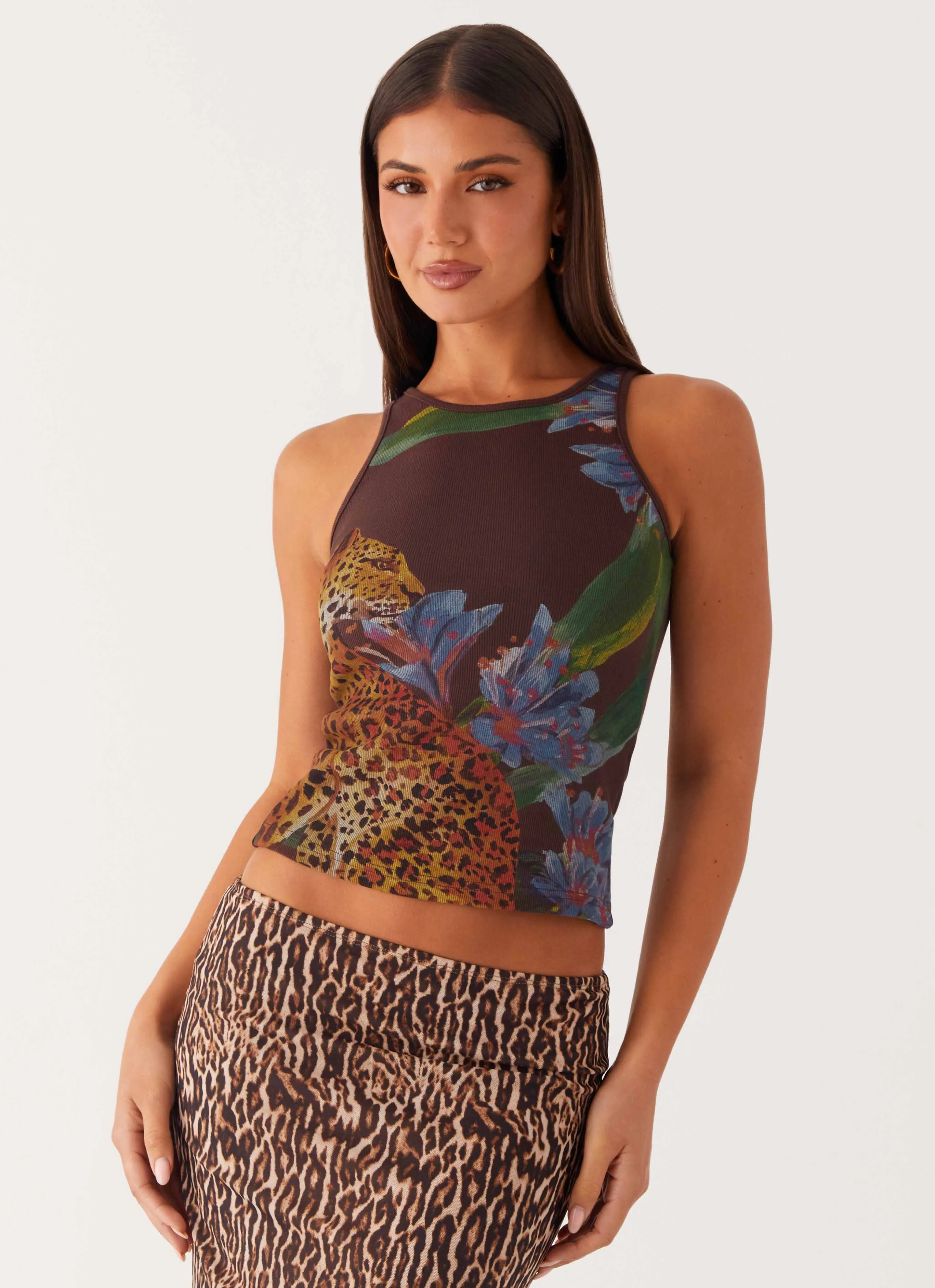 FlexibleRibbing SeamFree Knitting Safari Tank - Chocolate