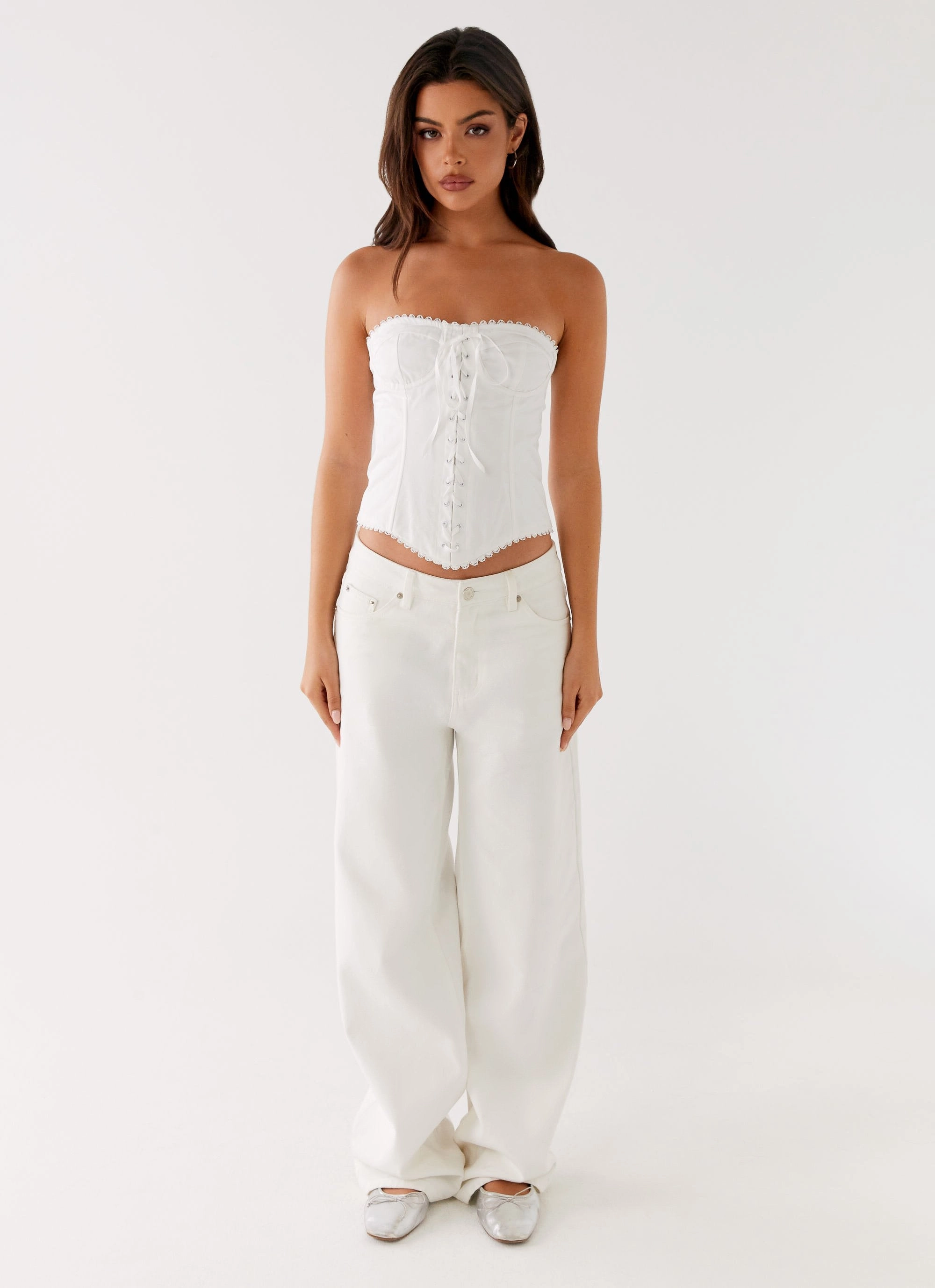 Tory Bustier Top - Ivory Stretchable Waistband Midweight Four Way Stretch