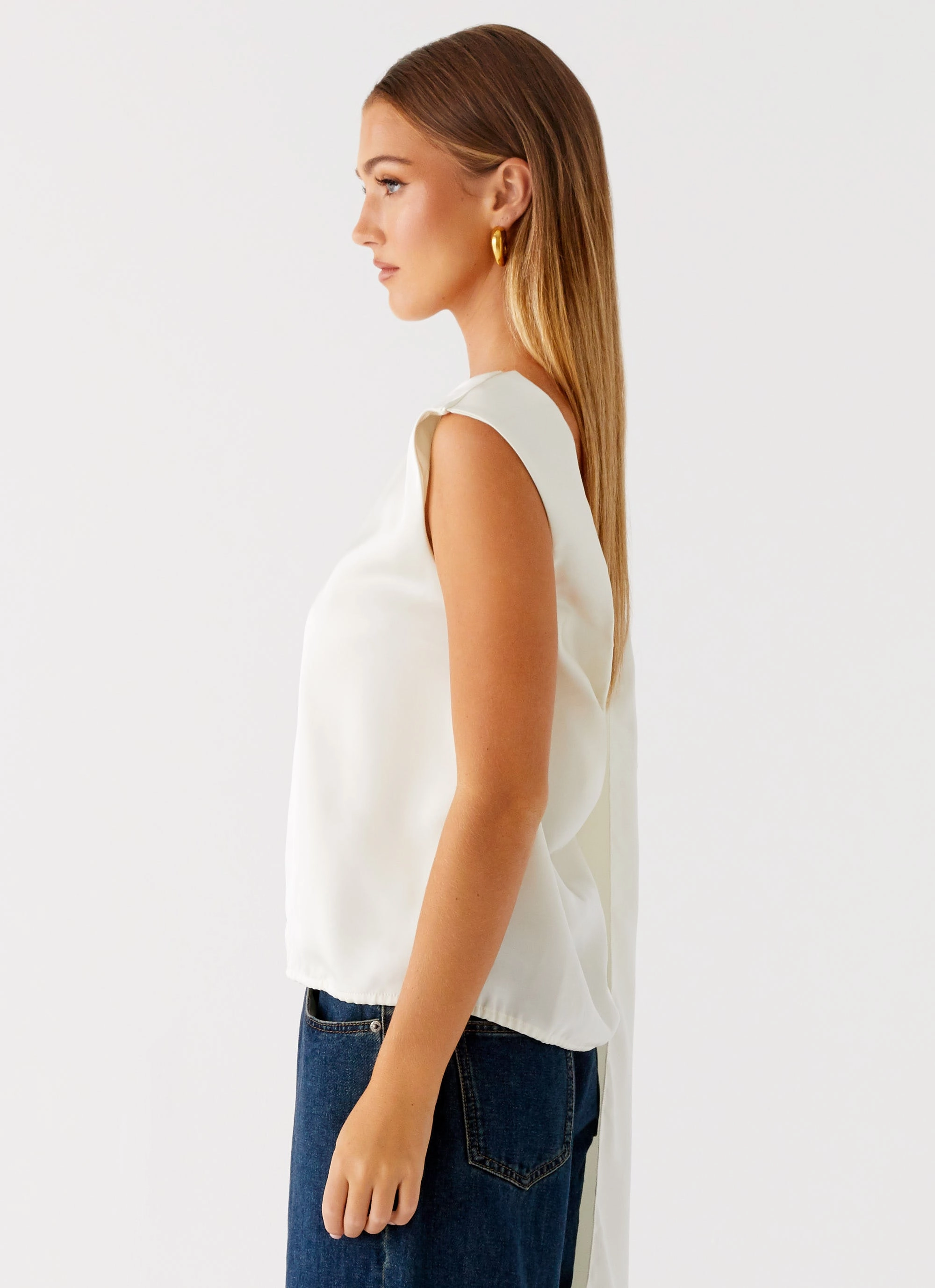 Mojito Cowl Top - Ivory Weighted Hem Trim Erasable Surface Coating