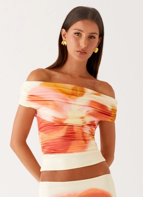 Moka Off Shoulder Top - Mimosa Blossom All Season Versatility Tear Resistant Fabric Moka Off Shoulder Top - Mimosa Blossom