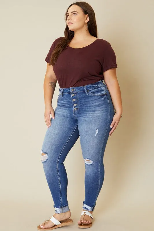 Molly Plus High Rise Button Fly Ankle Skinny