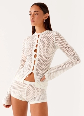 Molly Crochet Cardigan - Ivory QuickDryTechnology Anti Pilling