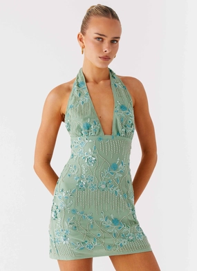 Monet Beaded Mini Dress - Mint Weekend Style Monet Beaded Mini Dress - Mint Easy Pick
