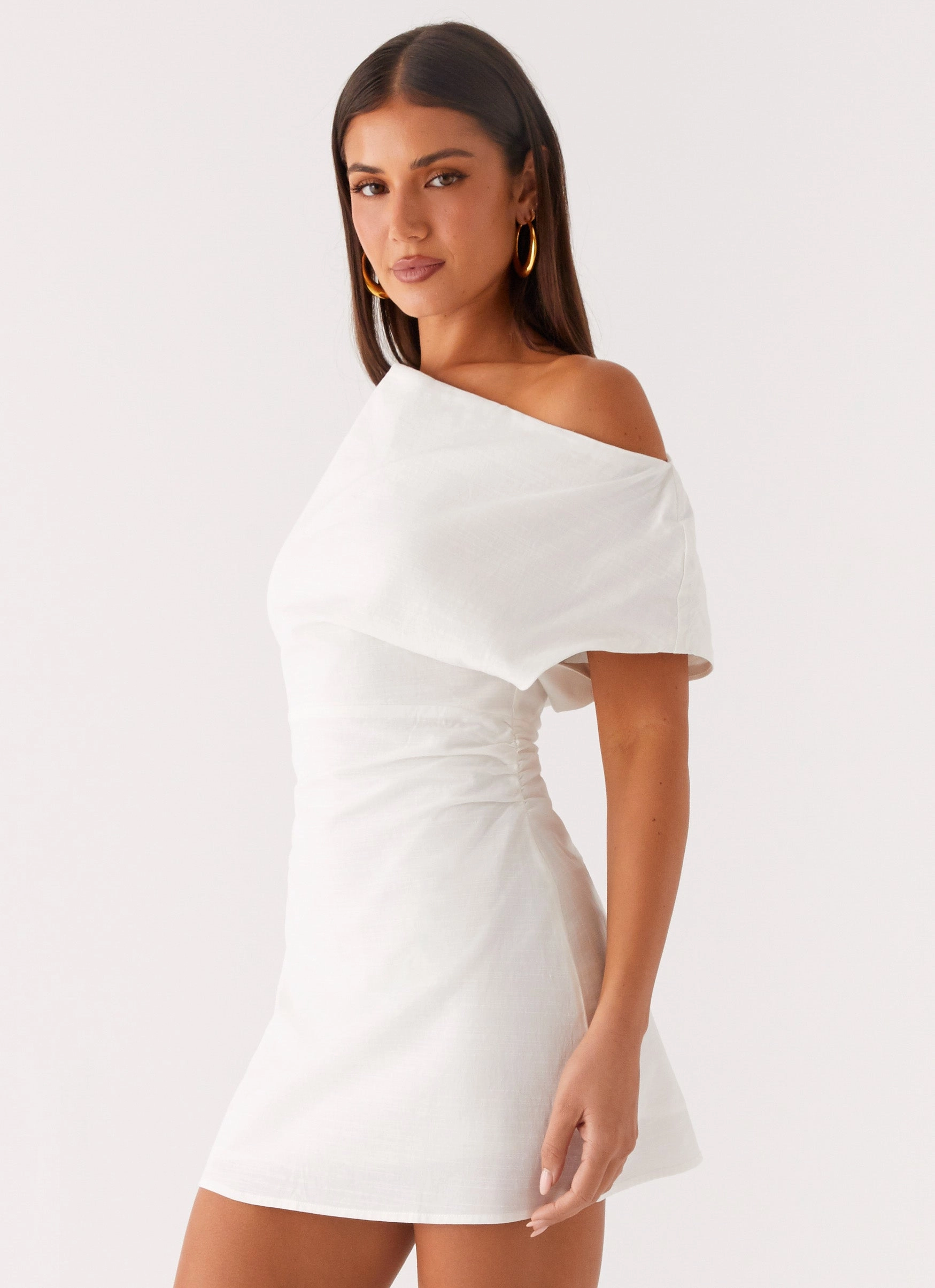 button detail Moonlight Oasis Asymmetrical Mini Dress - Off White