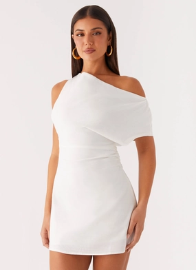 Moonlight Oasis Asymmetrical Mini Dress - Off White Smooth Curve