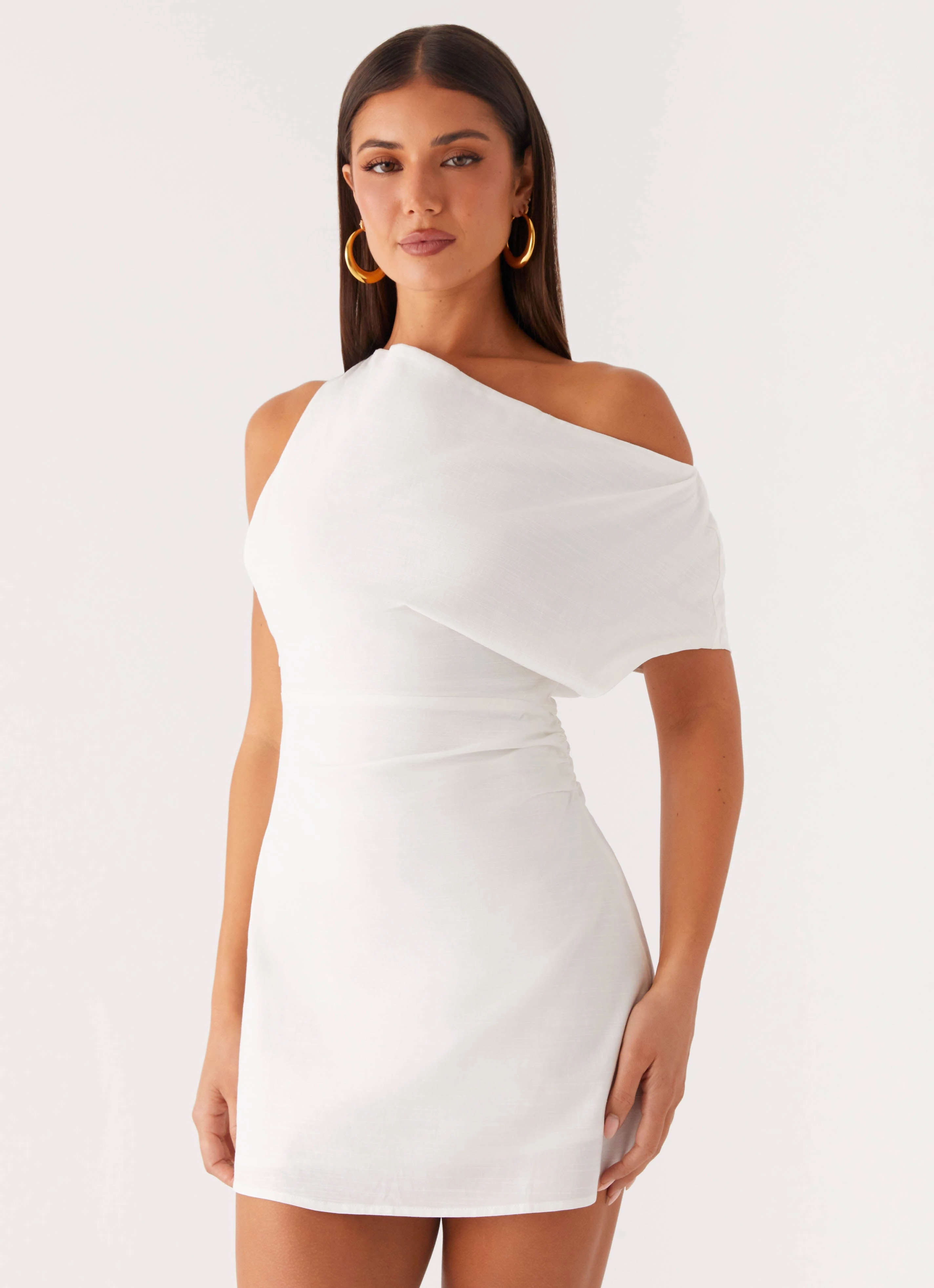 Moonlight Oasis Asymmetrical Mini Dress - Off White Smooth Curve