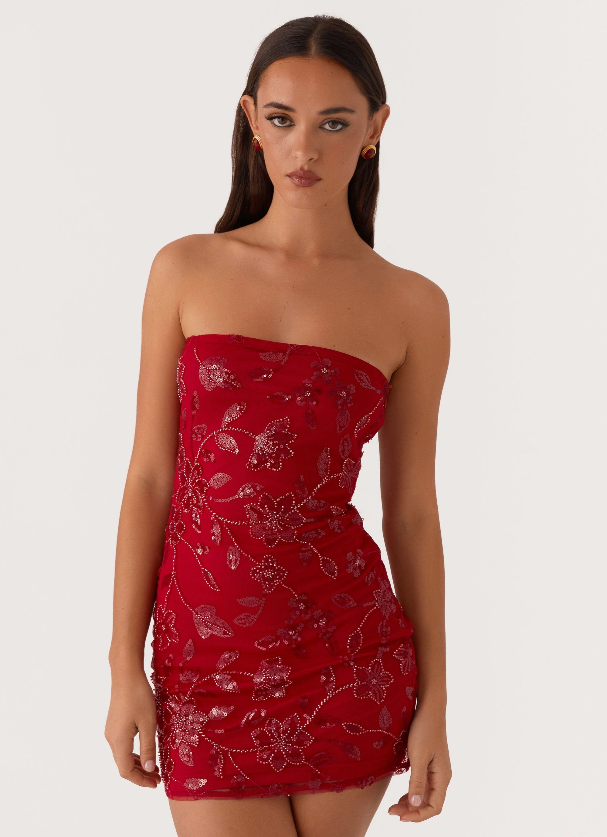 Moorey Beaded Mini Dress - Red Modern Comfort