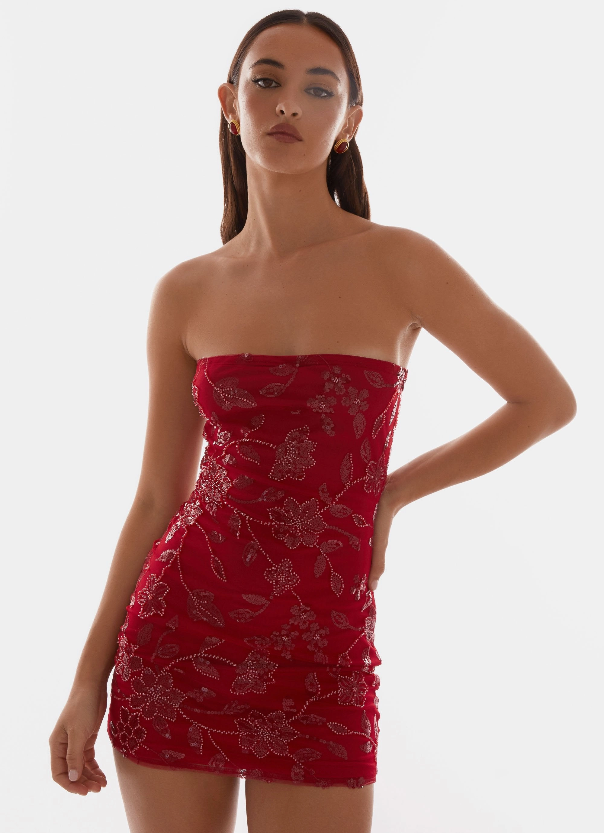 Moorey Beaded Mini Dress - Red Urban Ready