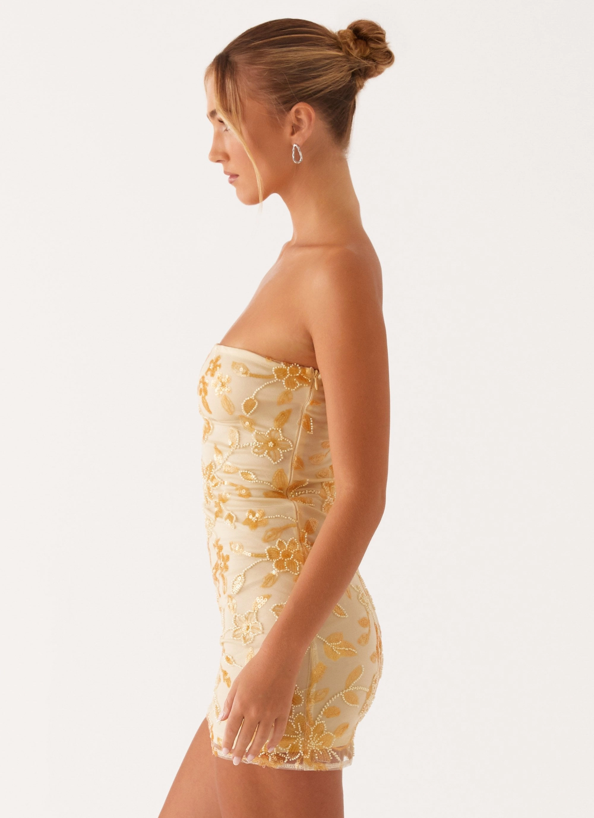 Dinner Outfit Moorey Beaded Mini Dress - Yellow