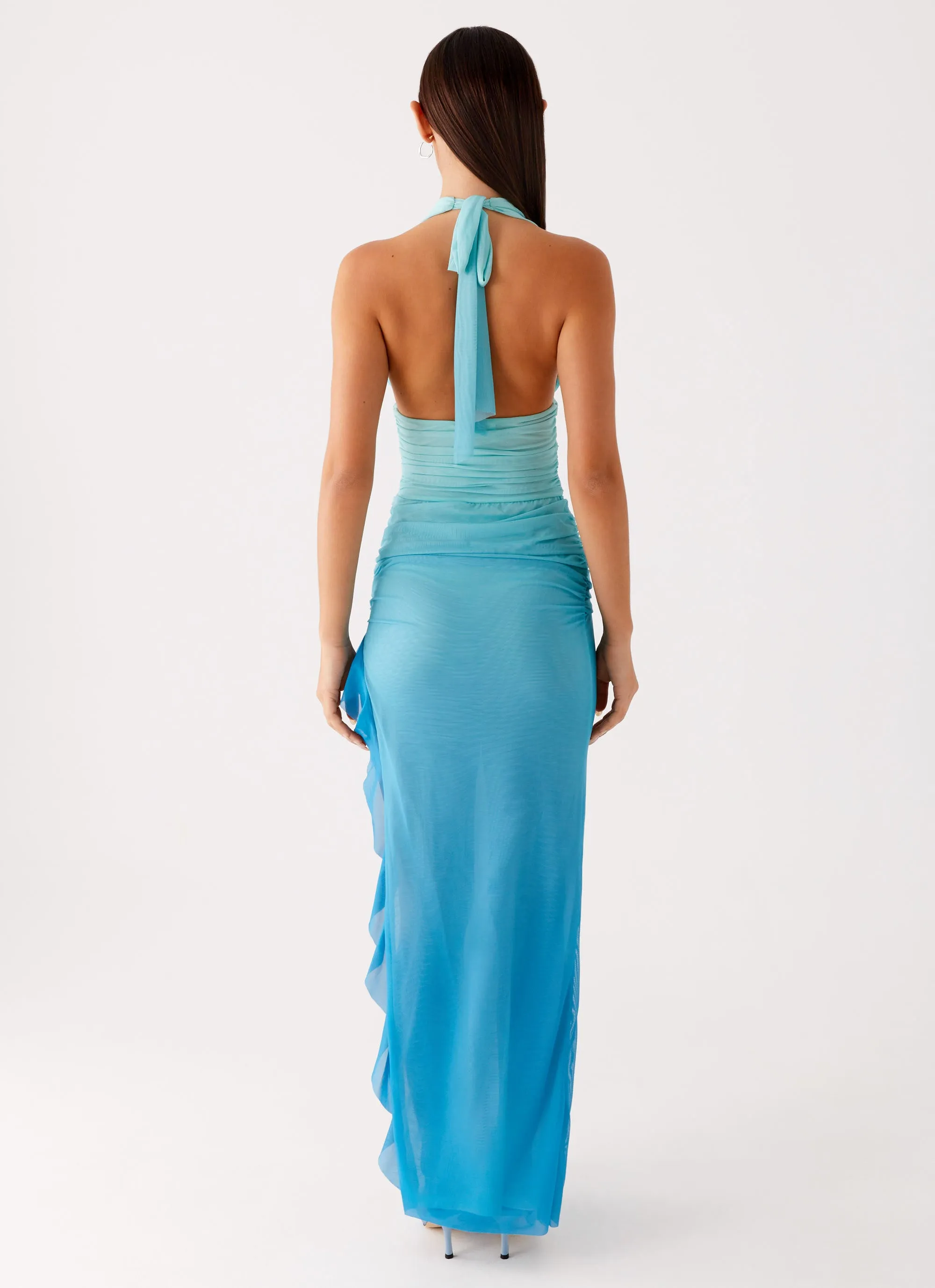 Moraya Halterneck Maxi Dress - Blue Gradient Thermal Regulation Fabric Adjustable Hem