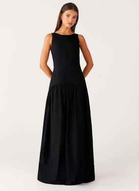 Lower Hem Loose Fit Morena Maxi Dress - Black