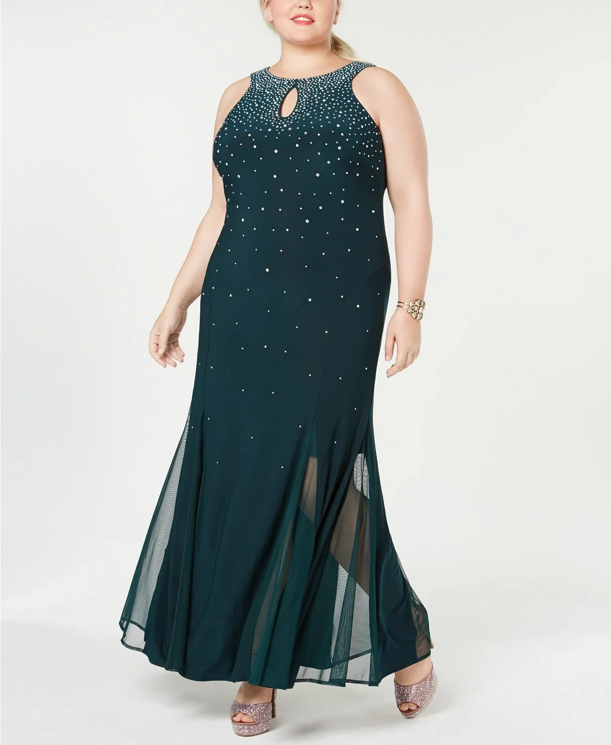 Morgan & Co. Plus Size Womens Rhinestone Trumpet Gown
