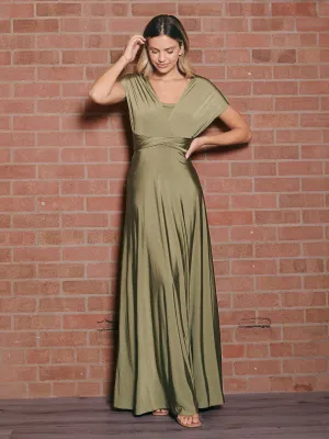 Multi-way Slinky Maxi Dress / Olive Linen-Blend Easy Drape