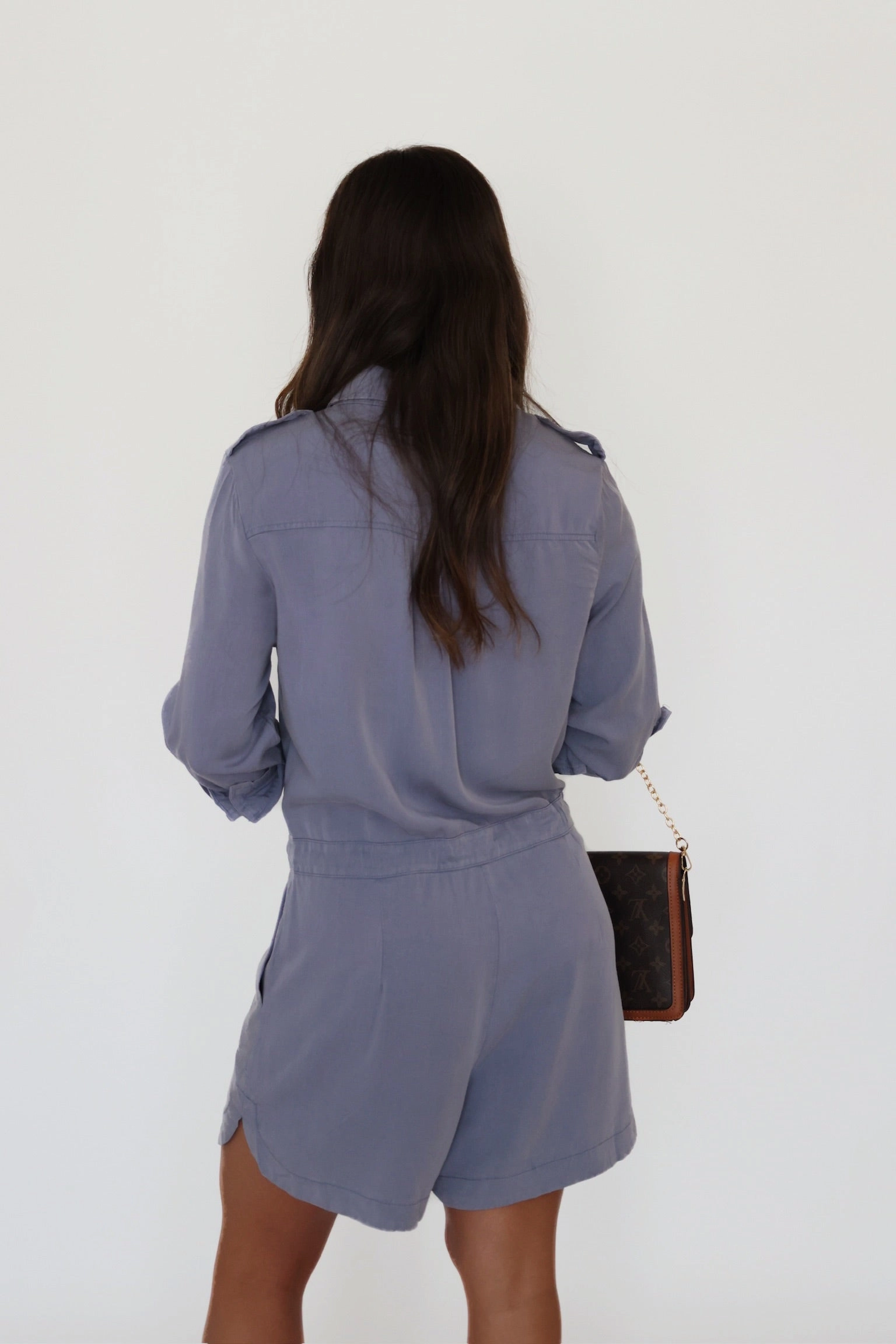 Wiley Utility Romper - Dusty Blue Hidden Zipper