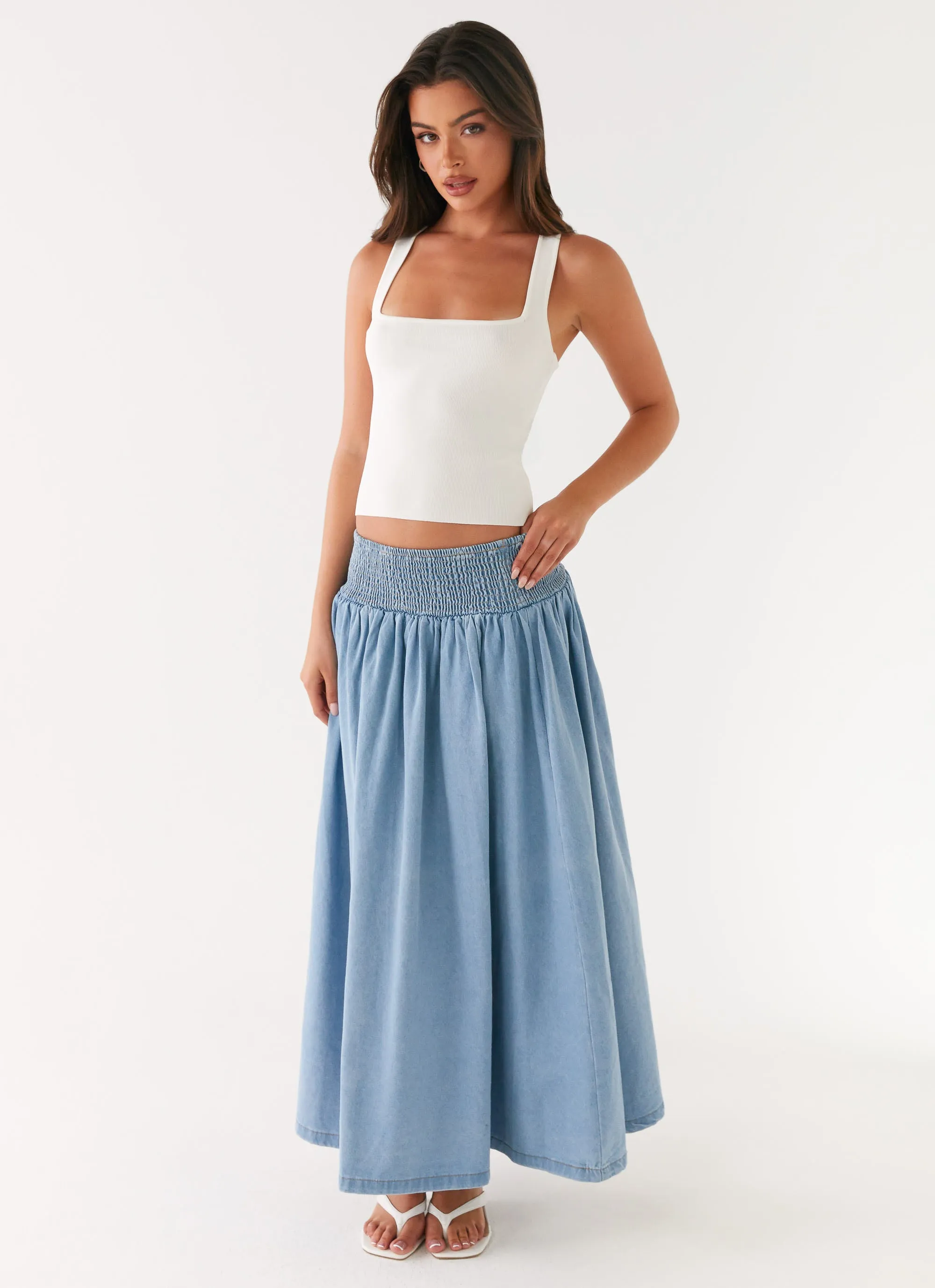 Statement Fashion Heater Midi Skirt - Washed Blue