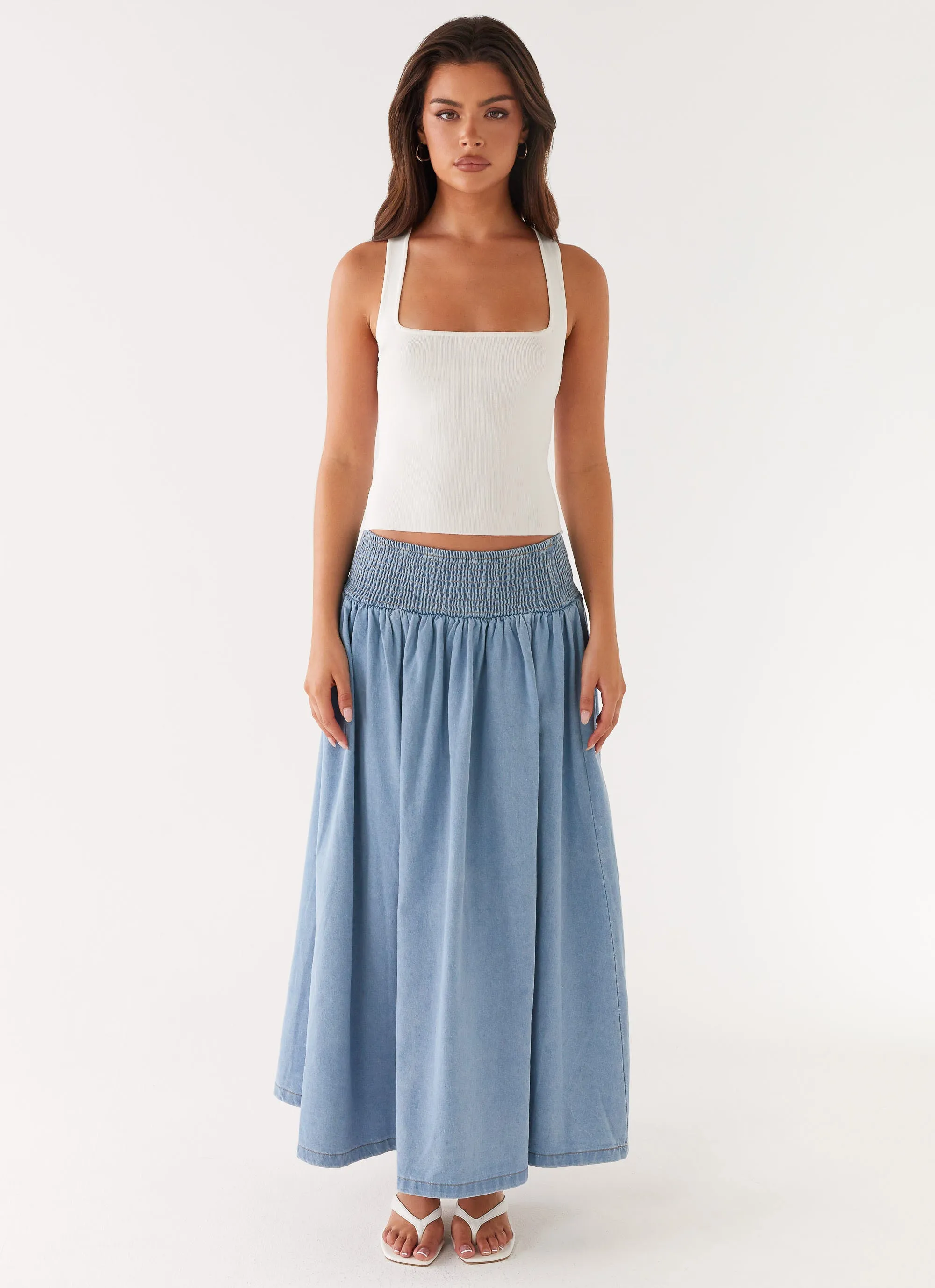 Cozy Vibes Heater Midi Skirt - Washed Blue