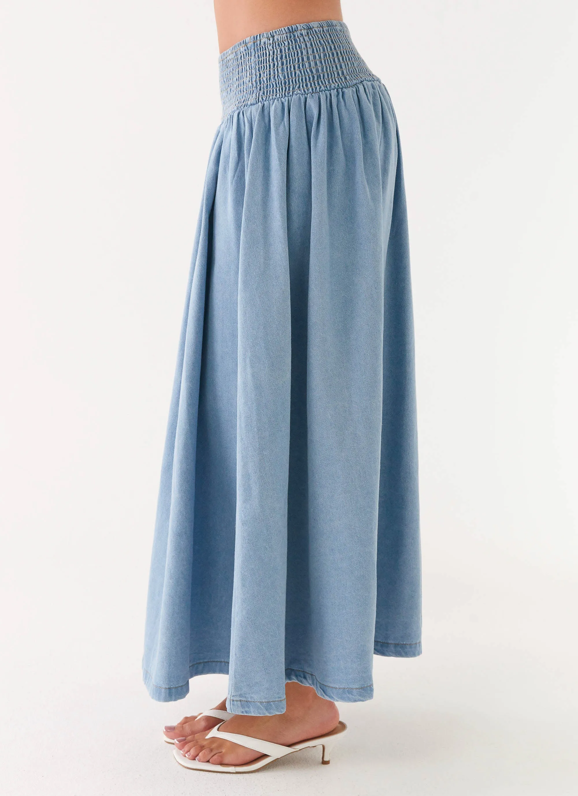 Vibrant Flow Heater Midi Skirt - Washed Blue