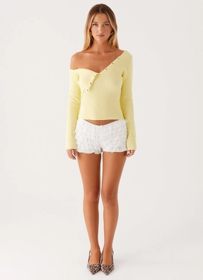 High Collar Option Waverly Knit Top - Pastel Yellow