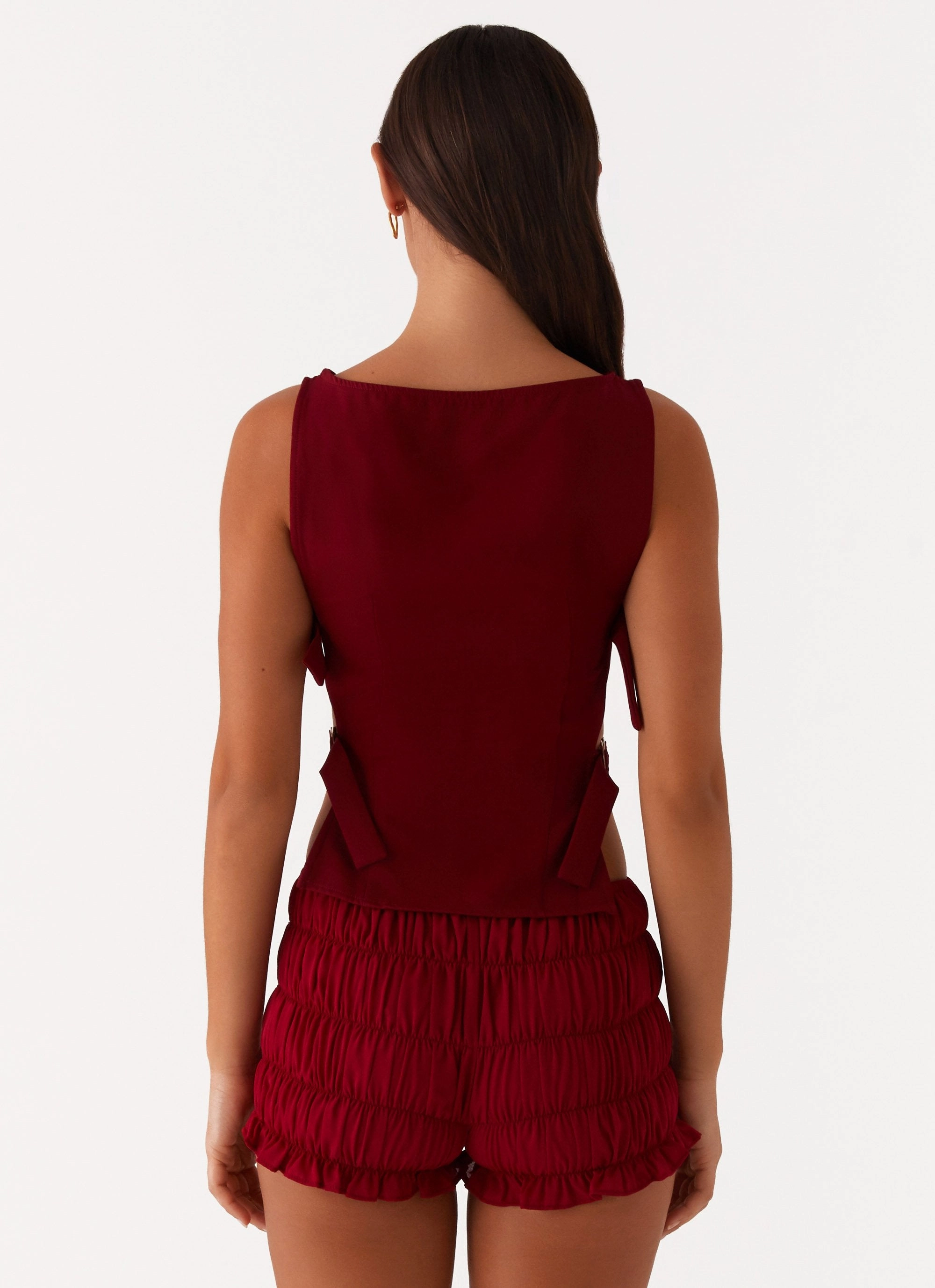 Cherish You Buckle Top - Maroon Stretch Technology