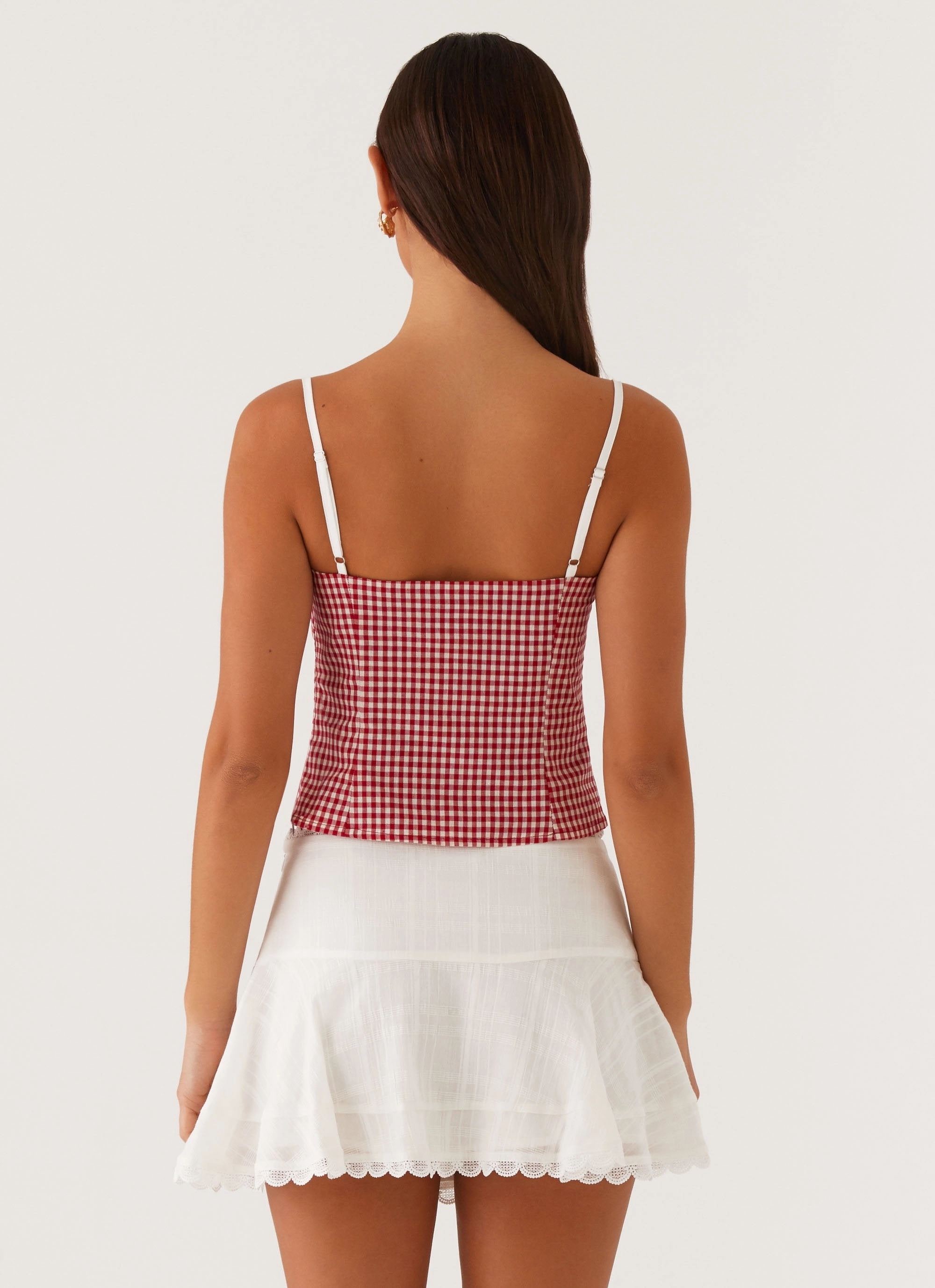 Palmer Ruffle Bustier Top - Red Gingham BrushedInnerLining Odor Resistant Treatment