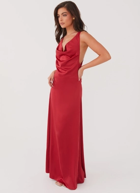 Musa Maxi Dress - Cherry Red Crepe Fabric Cut-Out-Detail Casual maxi dress Musa Maxi Dress - Cherry Red