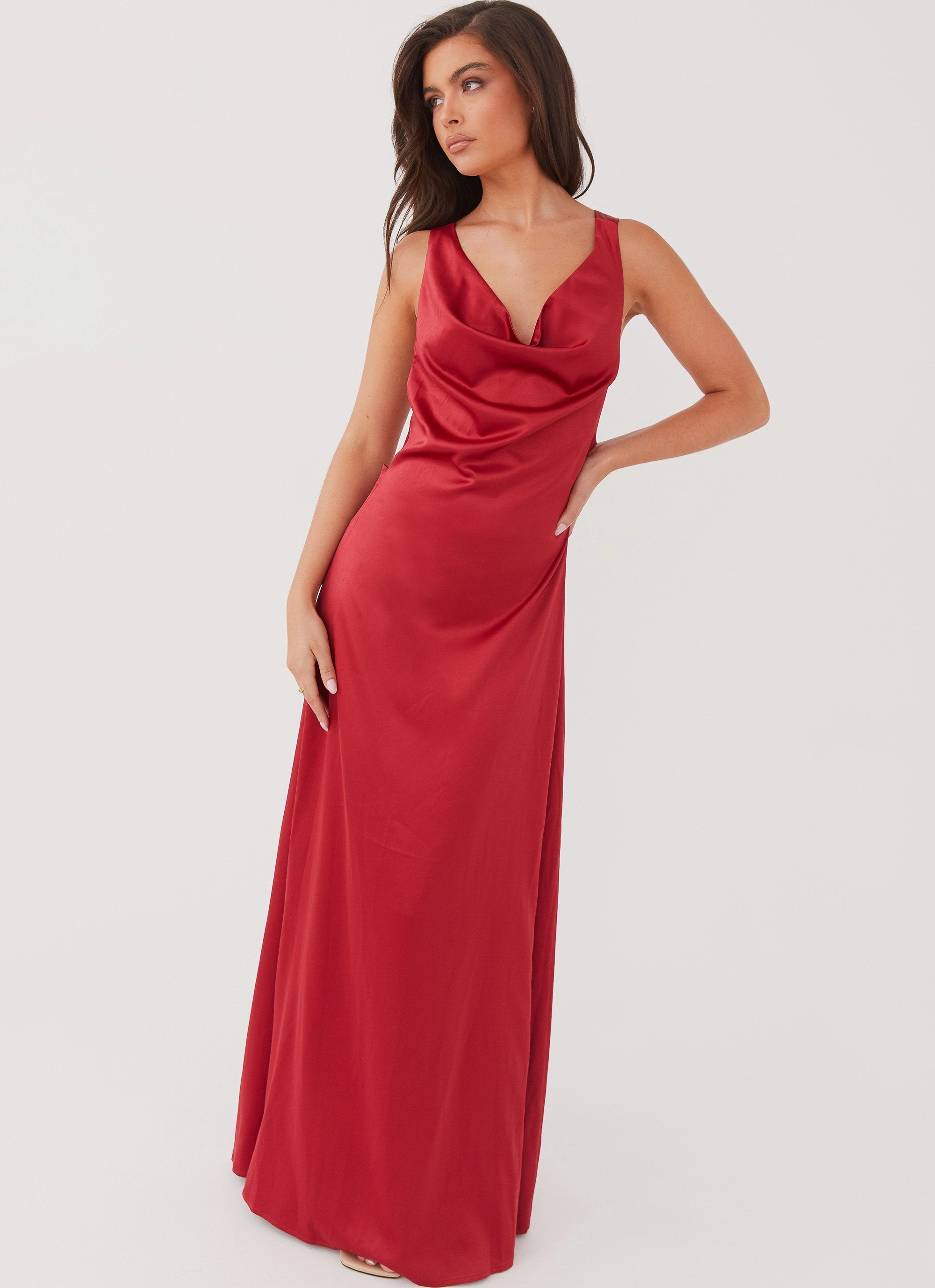 Lace-Sleeve Musa Maxi Dress - Cherry Red