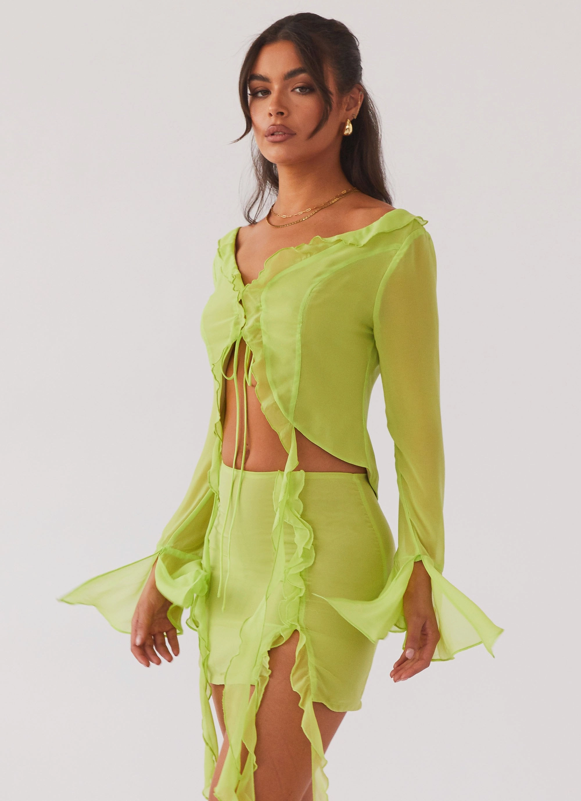 Adjustable Hem No Collar My Favourite Part Blouse - Fern