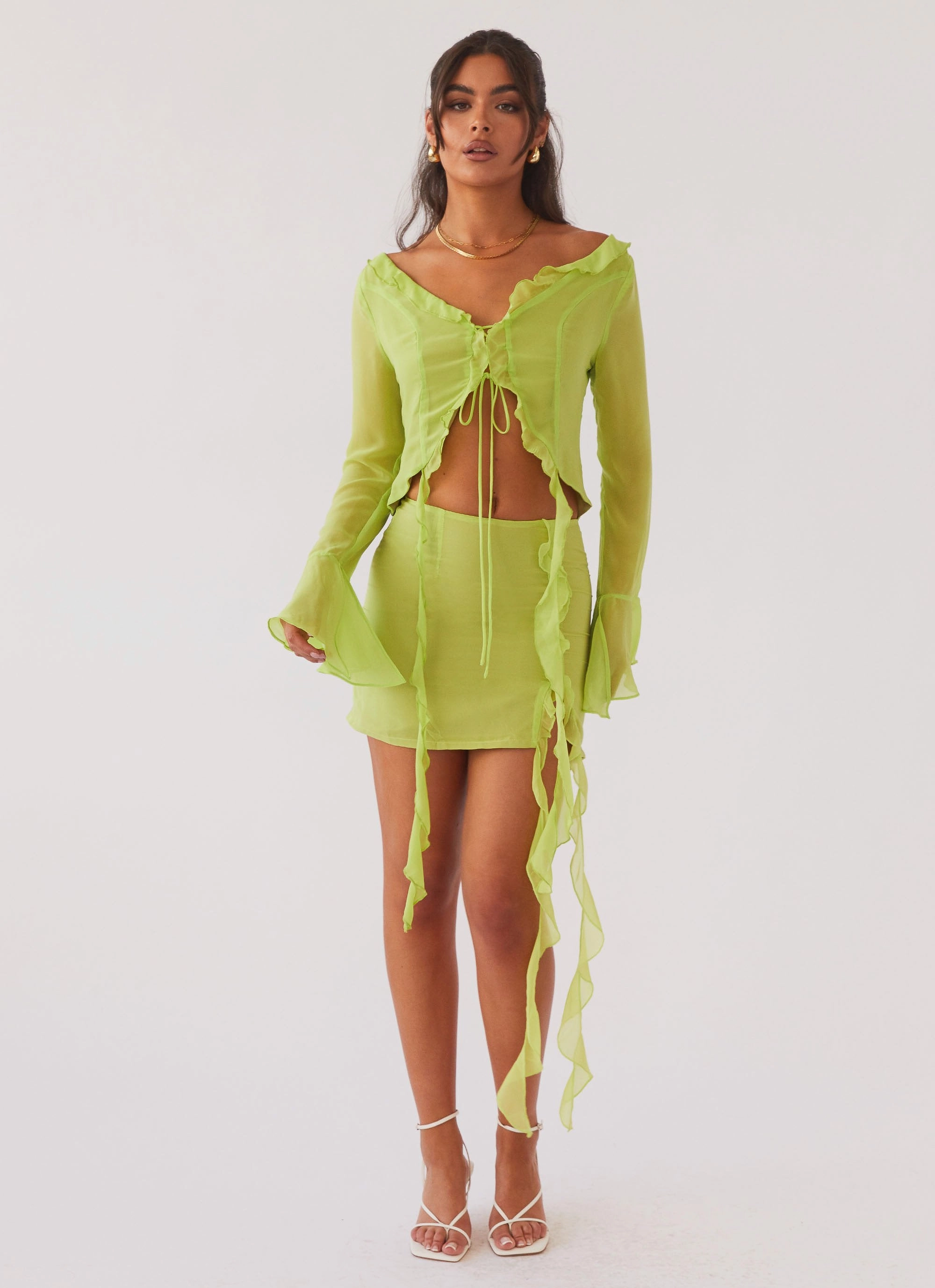 My Favourite Part Blouse - Fern Micro Perforated Panels High Collar Style