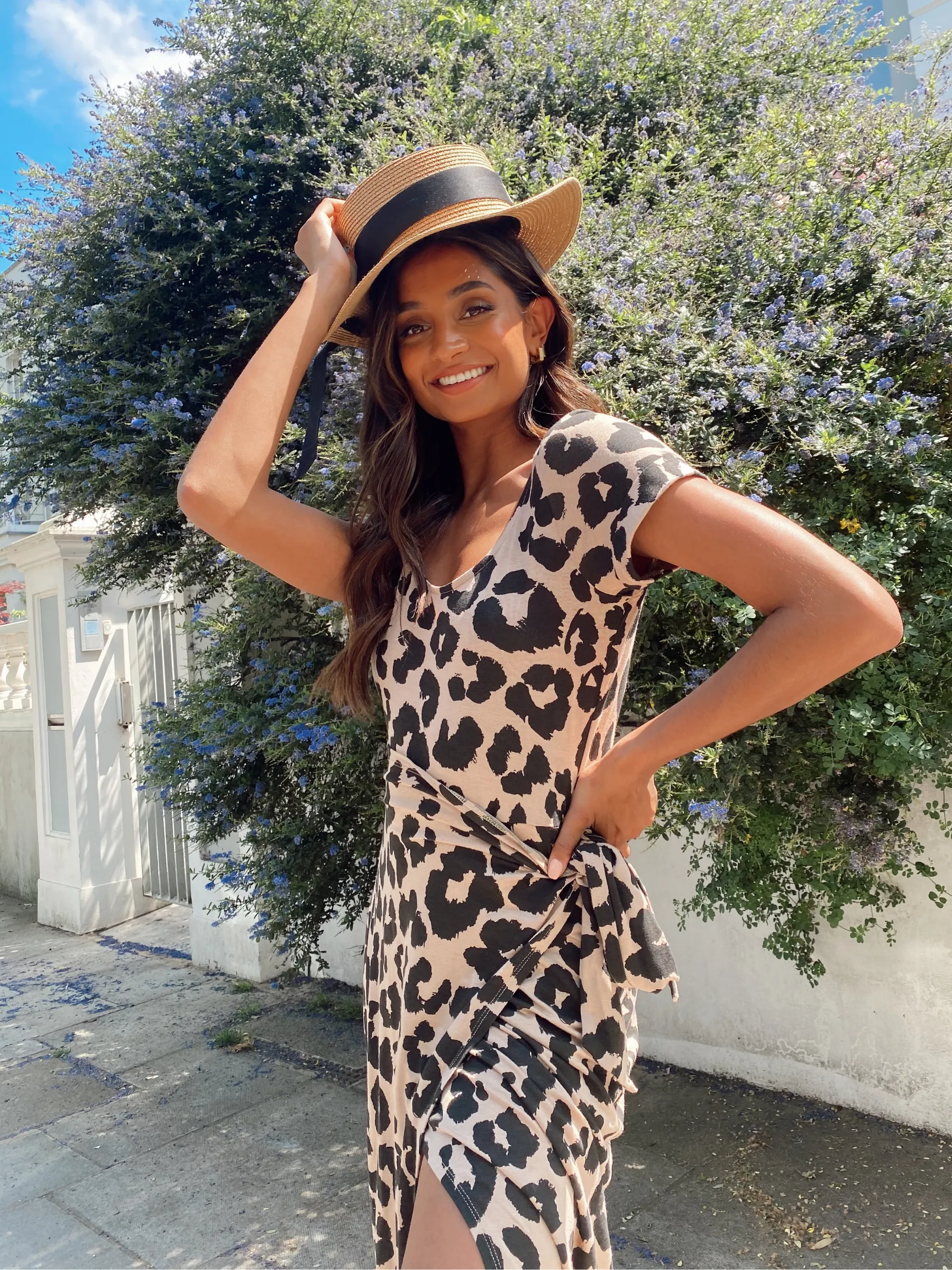ElasticWaistband Naomi Animal Print Jersey Wrap Midi Dress