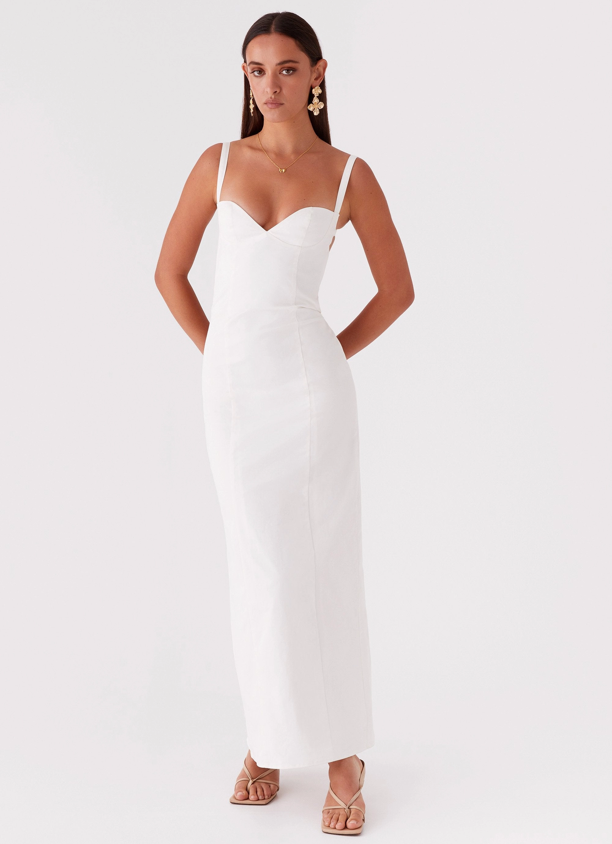 Naomi Backless Maxi Dress - Off White Tactile Feel