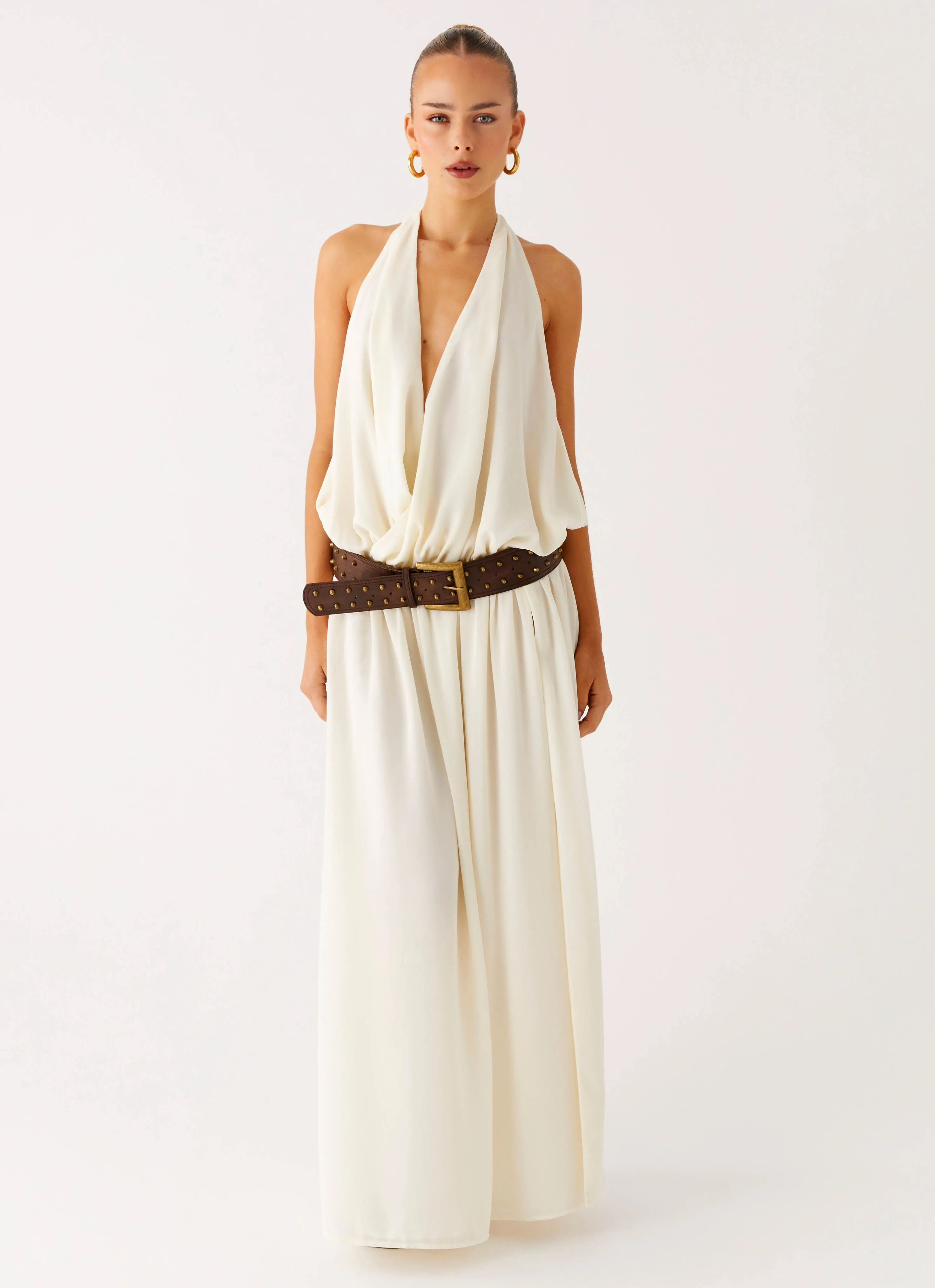 Narlah Halter Maxi Dress - Ivory Soft Collar Design